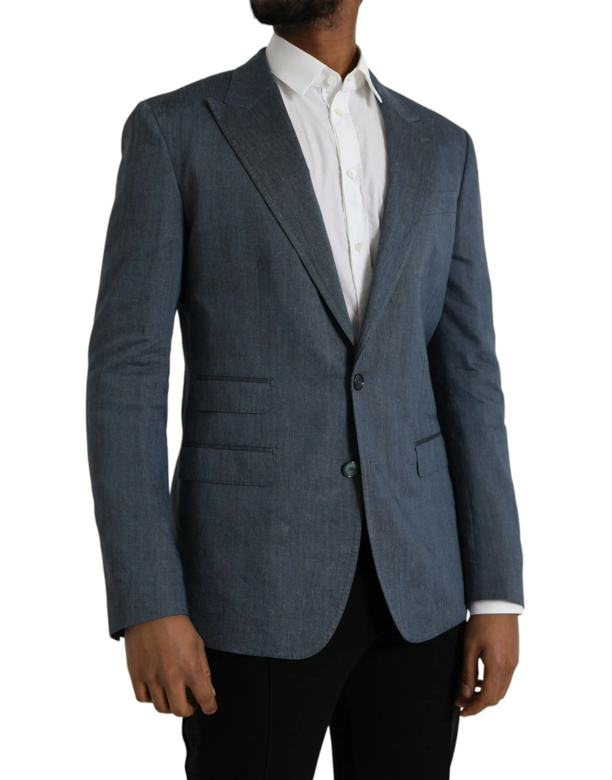Dolce & Gabbana Men's Blue Linen NAPOLI Single Breasted Coat Blazer