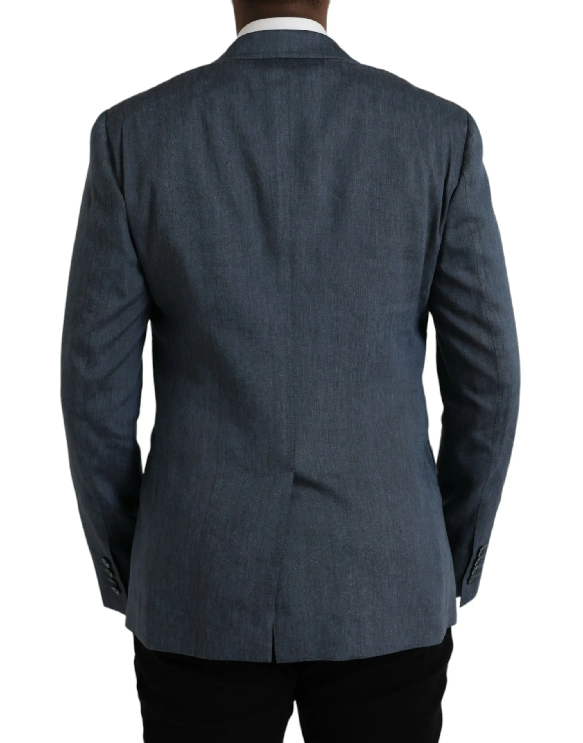 Dolce & Gabbana Men's Blue Linen NAPOLI Single Breasted Coat Blazer