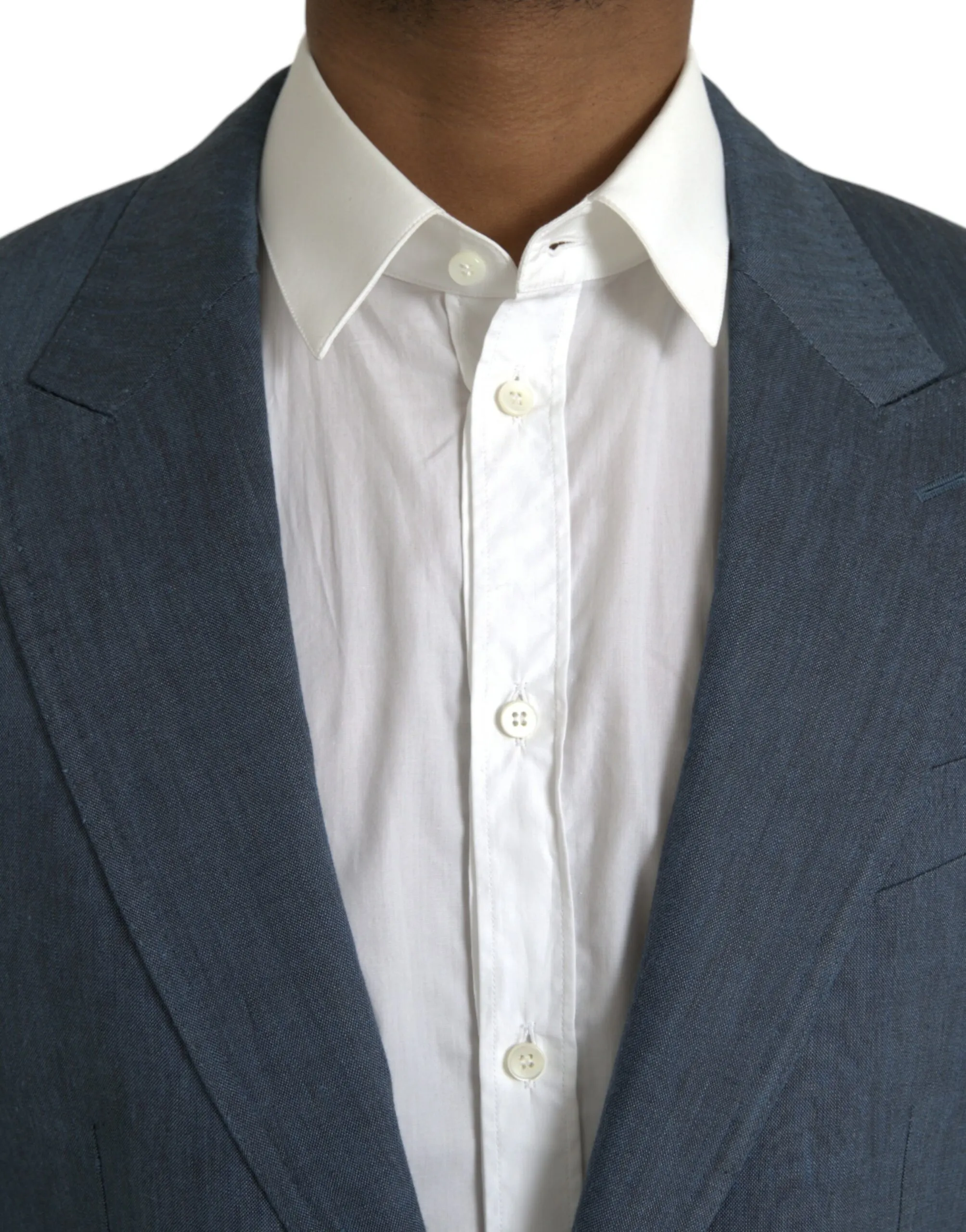 Dolce & Gabbana Men's Blue Linen NAPOLI Single Breasted Coat Blazer