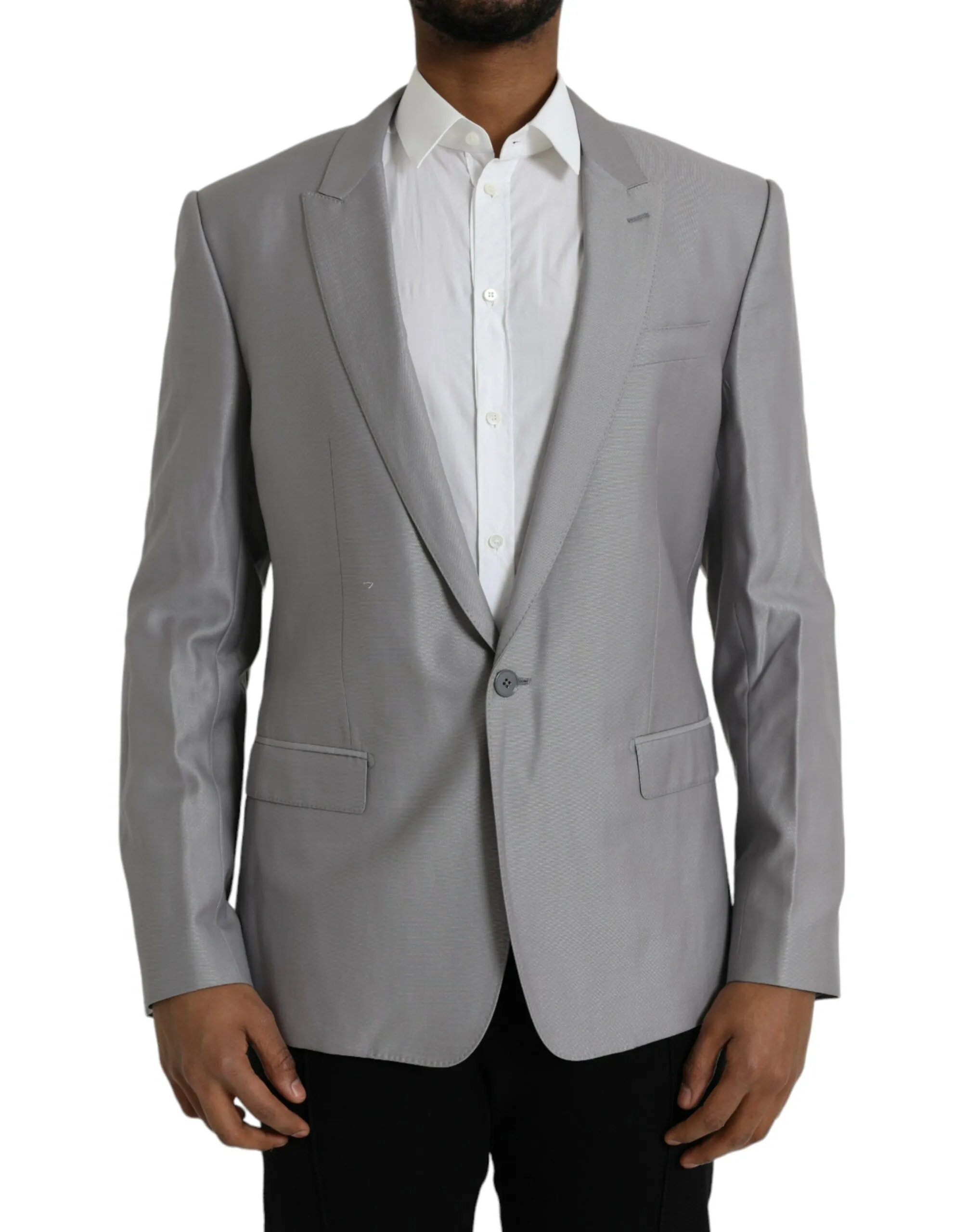 Dolce & Gabbana Men's Gray Wool Peak Single Breasted Coat Blazer