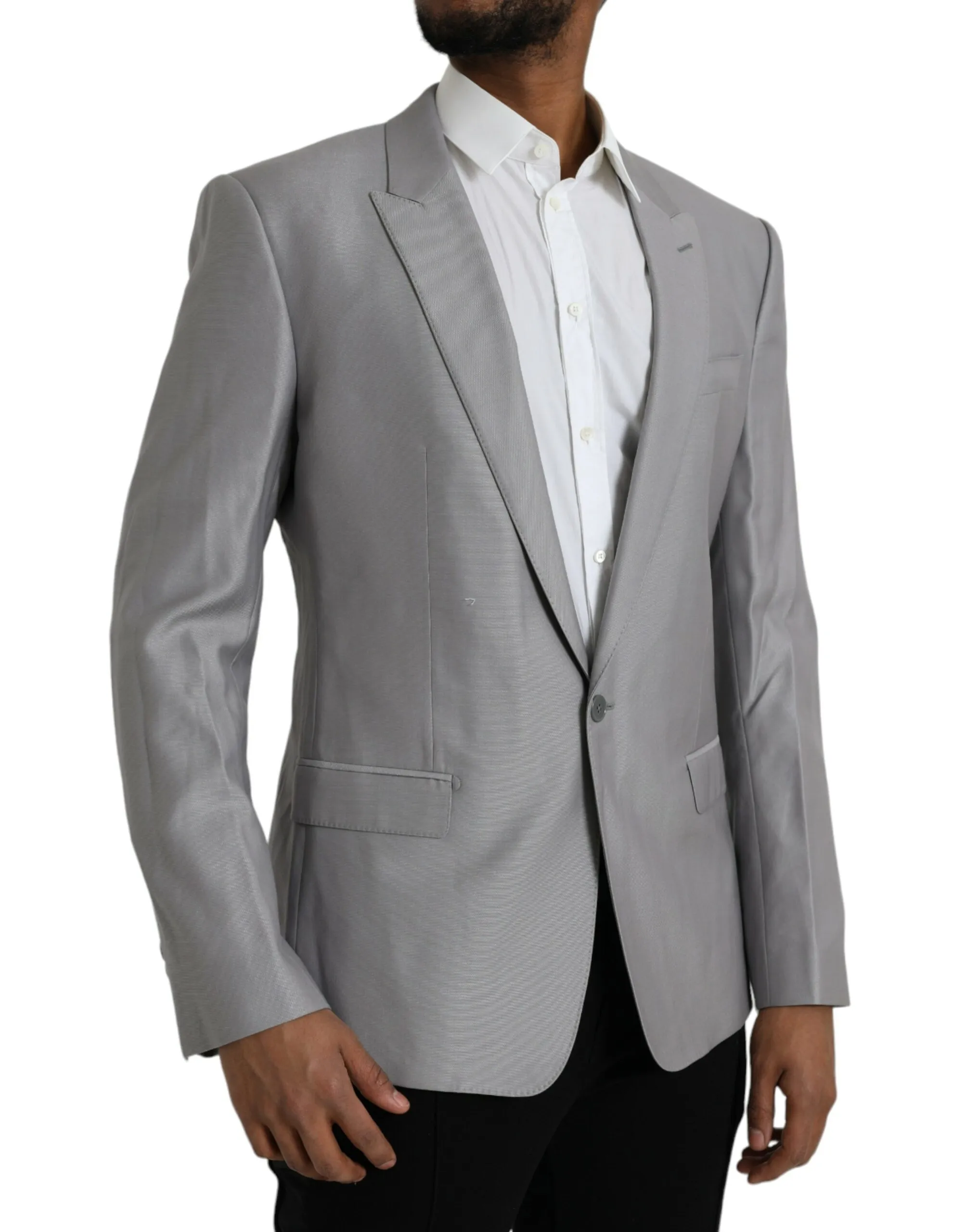 Dolce & Gabbana Men's Gray Wool Peak Single Breasted Coat Blazer