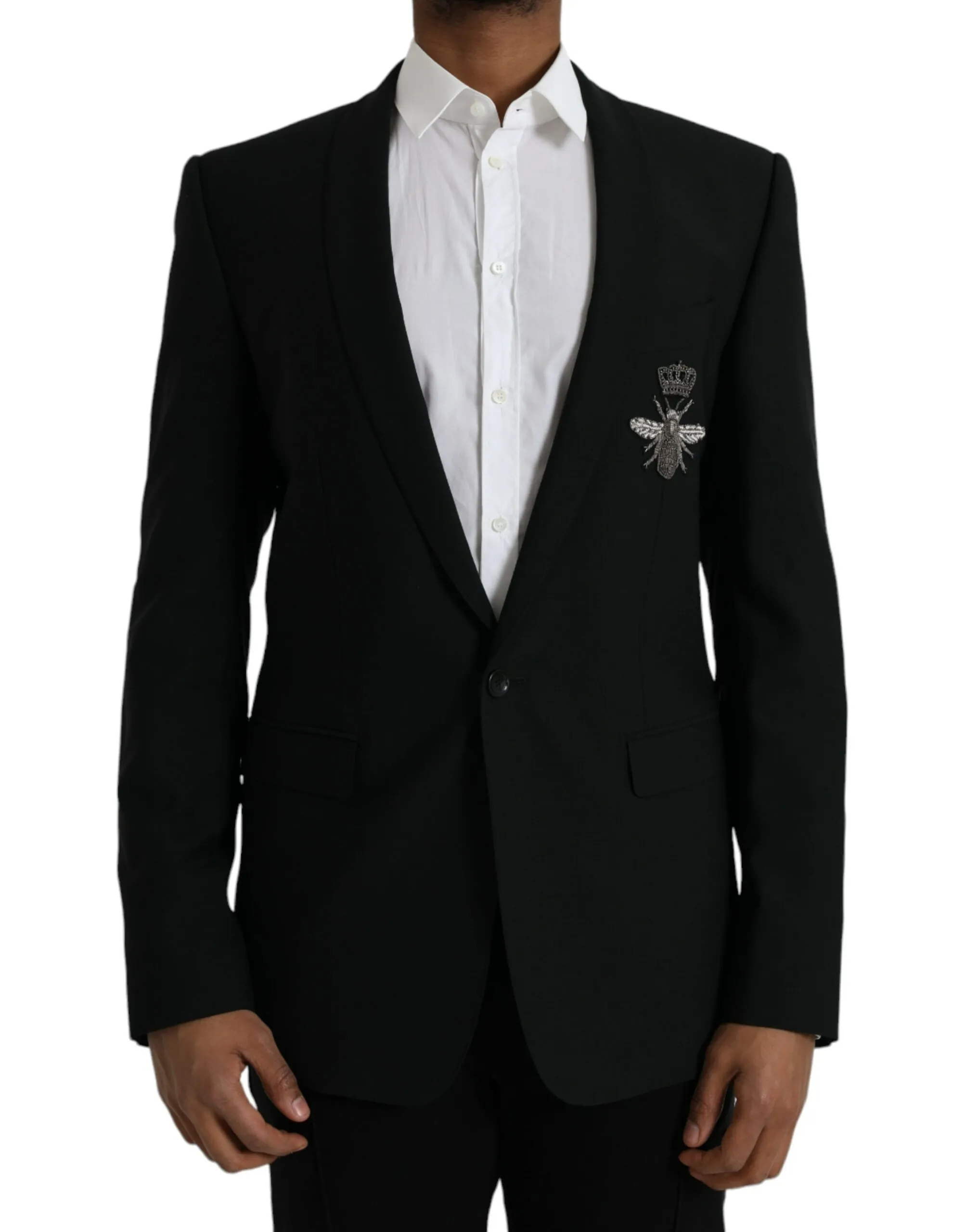 Dolce & Gabbana Men's Black Crown Bee MARTINI Single Breasted Coat Blazer