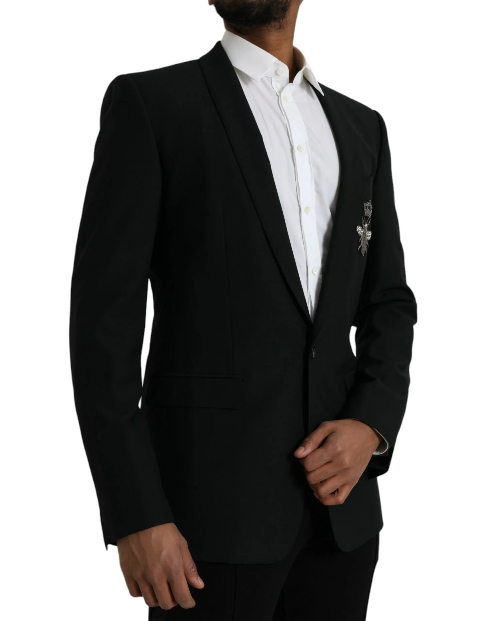 Dolce & Gabbana Men's Black Crown Bee MARTINI Single Breasted Coat Blazer