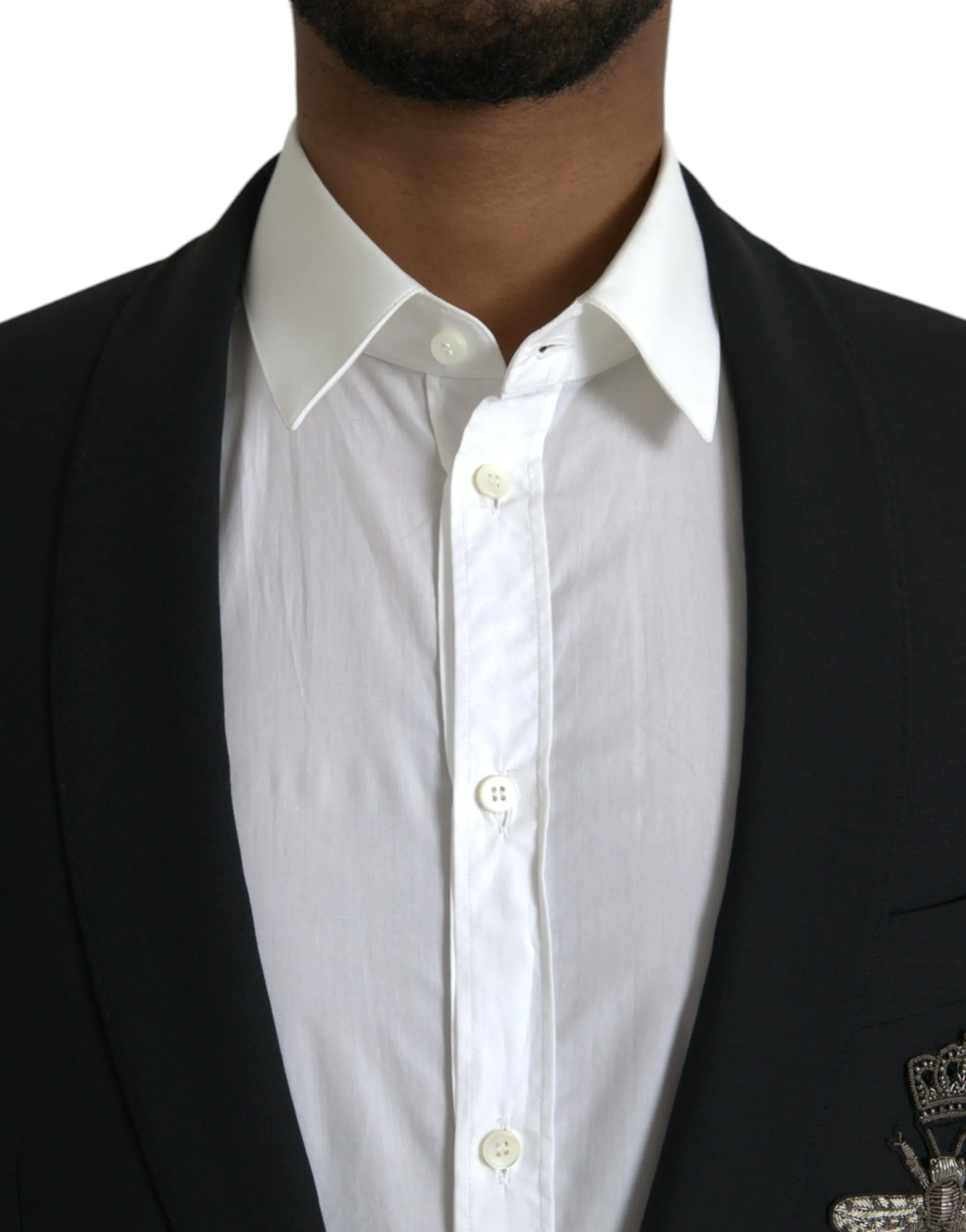 Dolce & Gabbana Men's Black Crown Bee MARTINI Single Breasted Coat Blazer