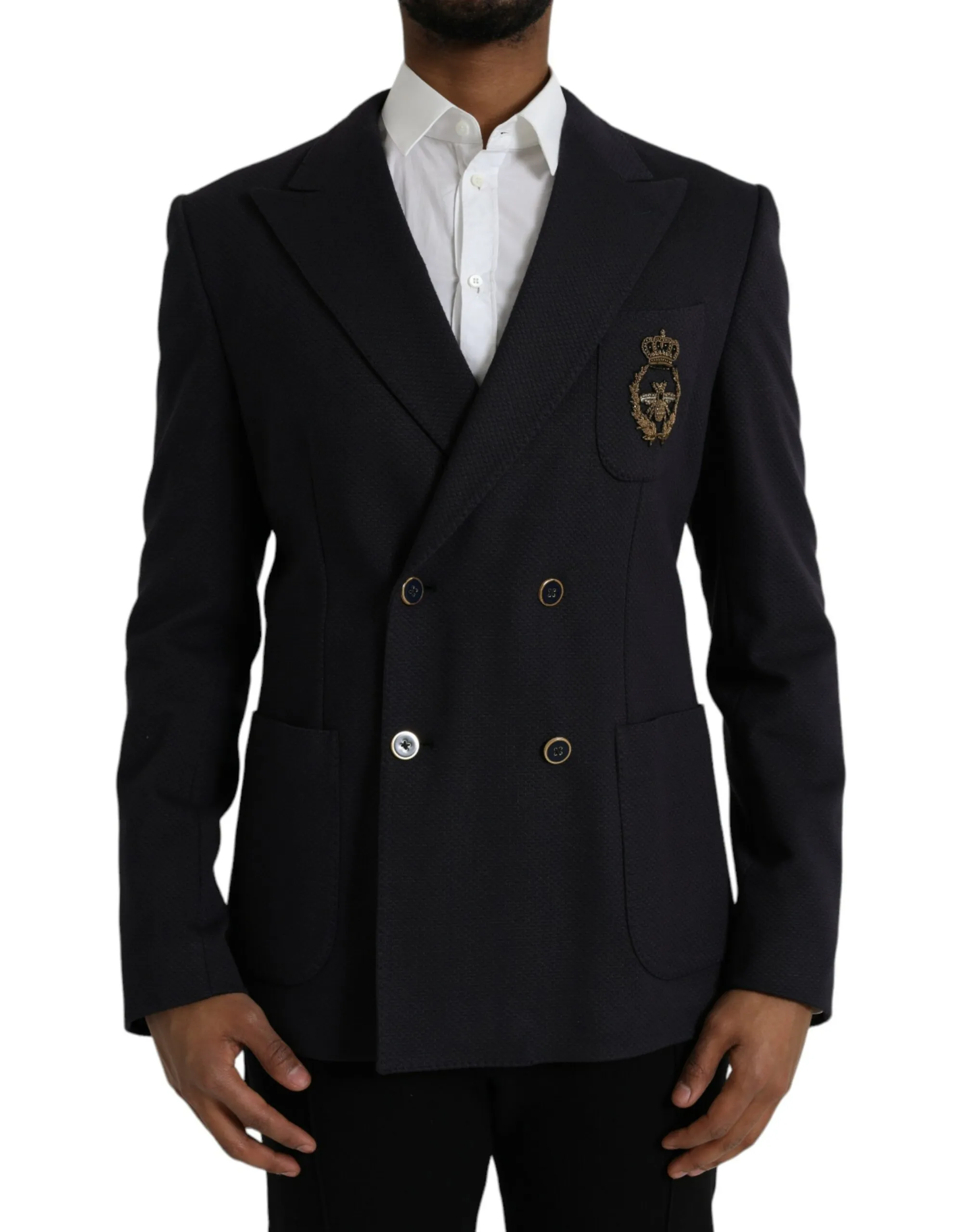 Dolce & Gabbana Men's Dark Blue Crown Bee Double Breasted Blazer