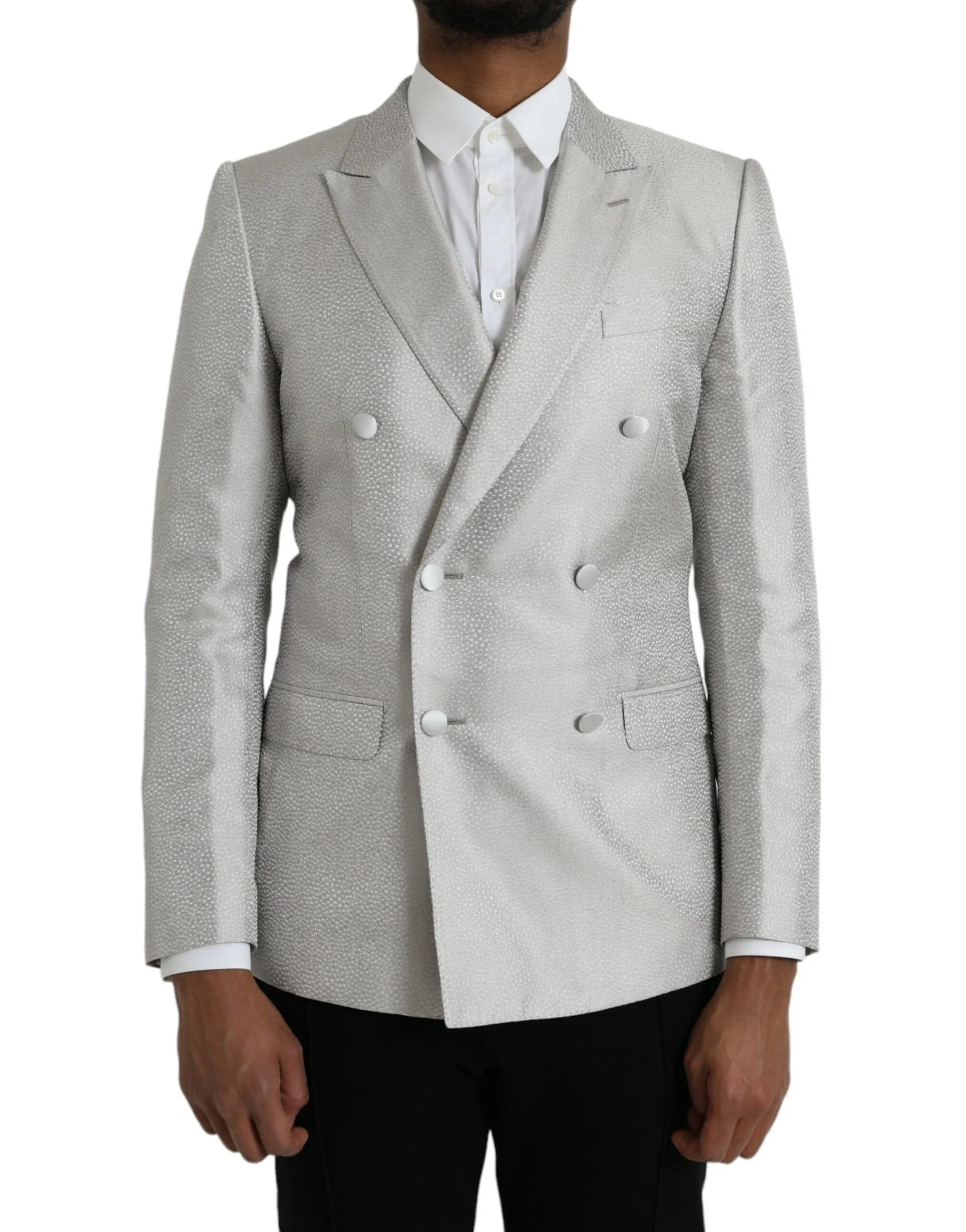 Dolce & Gabbana Men's Off White MARTINI Double Breasted Coat Blazer