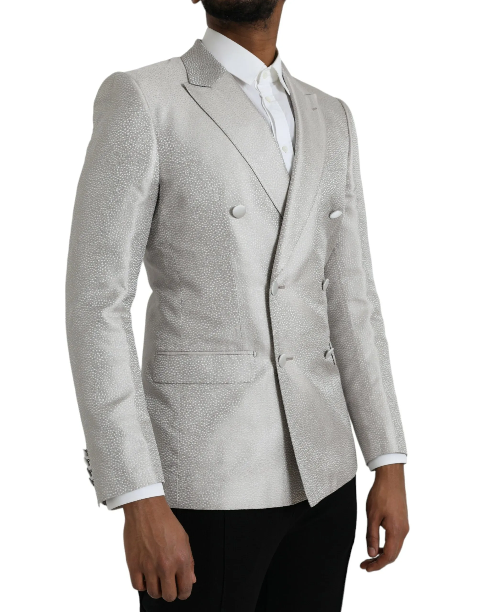 Dolce & Gabbana Men's Off White MARTINI Double Breasted Coat Blazer