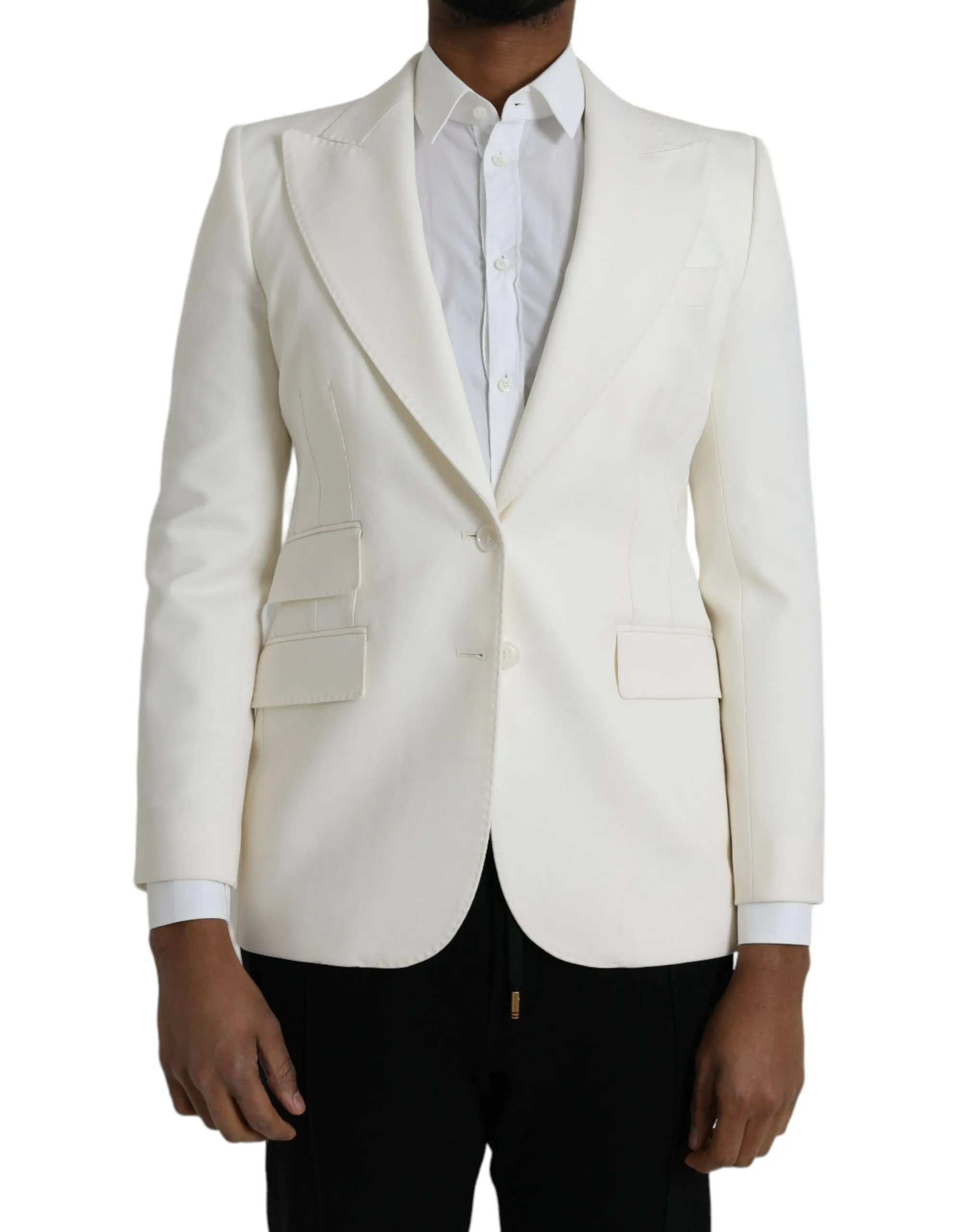 Dolce & Gabbana Men's White Wool Single Breasted Coat Blazer