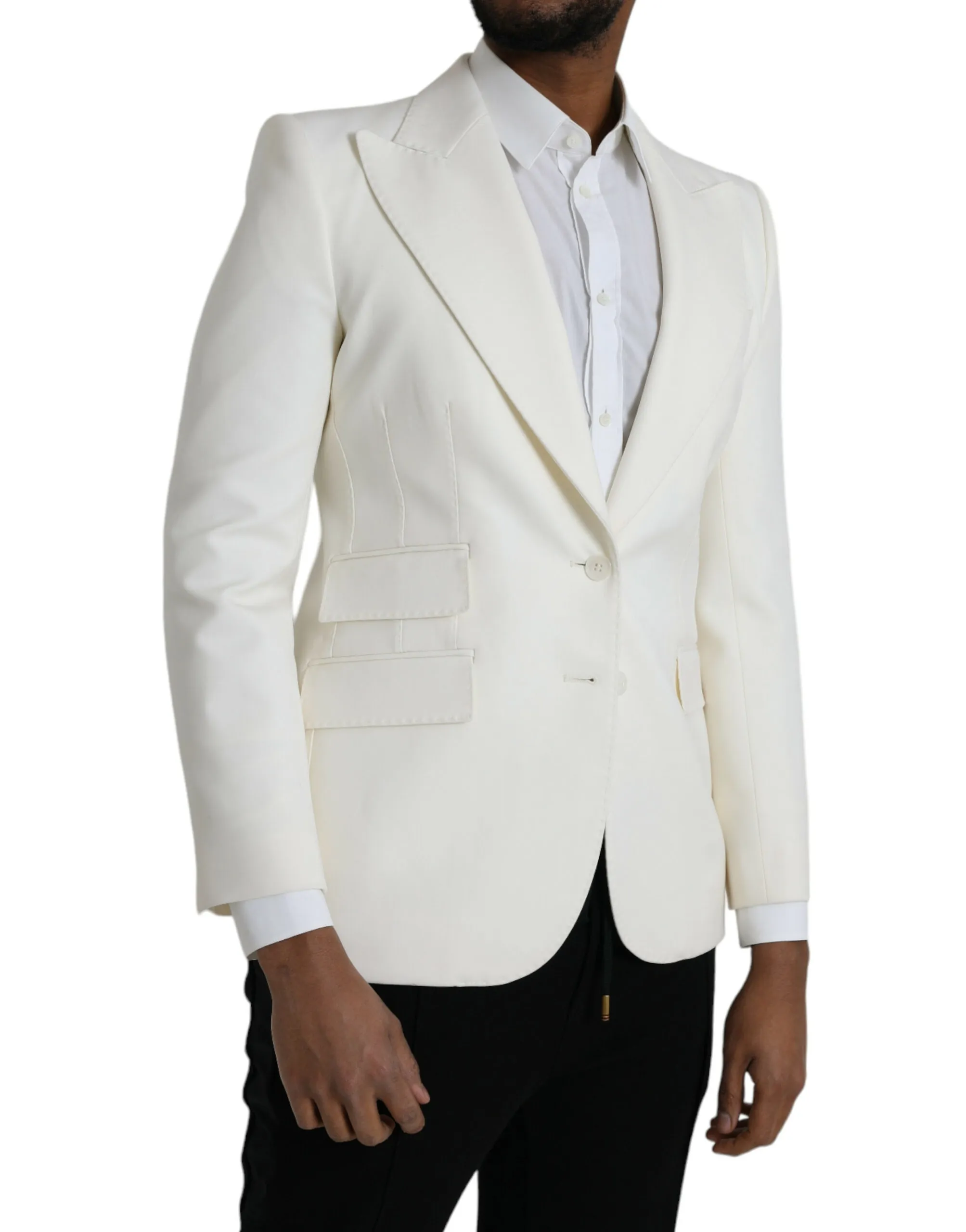 Dolce & Gabbana Men's White Wool Single Breasted Coat Blazer