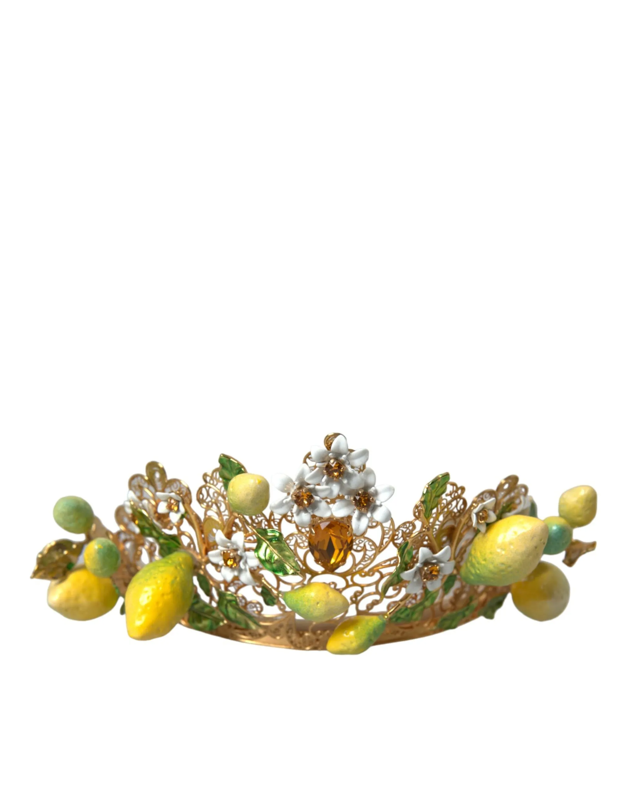 Dolce & Gabbana Women's Gold Tone Brass Crystal Sicily Lemon Head Crown Tiara