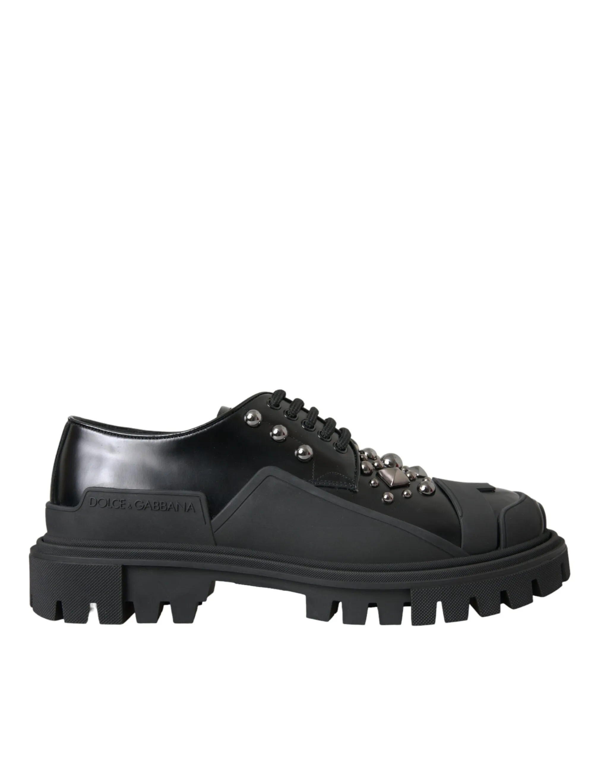 Dolce & Gabbana Men's Black Leather Studded Trekking Sneakers Shoes
