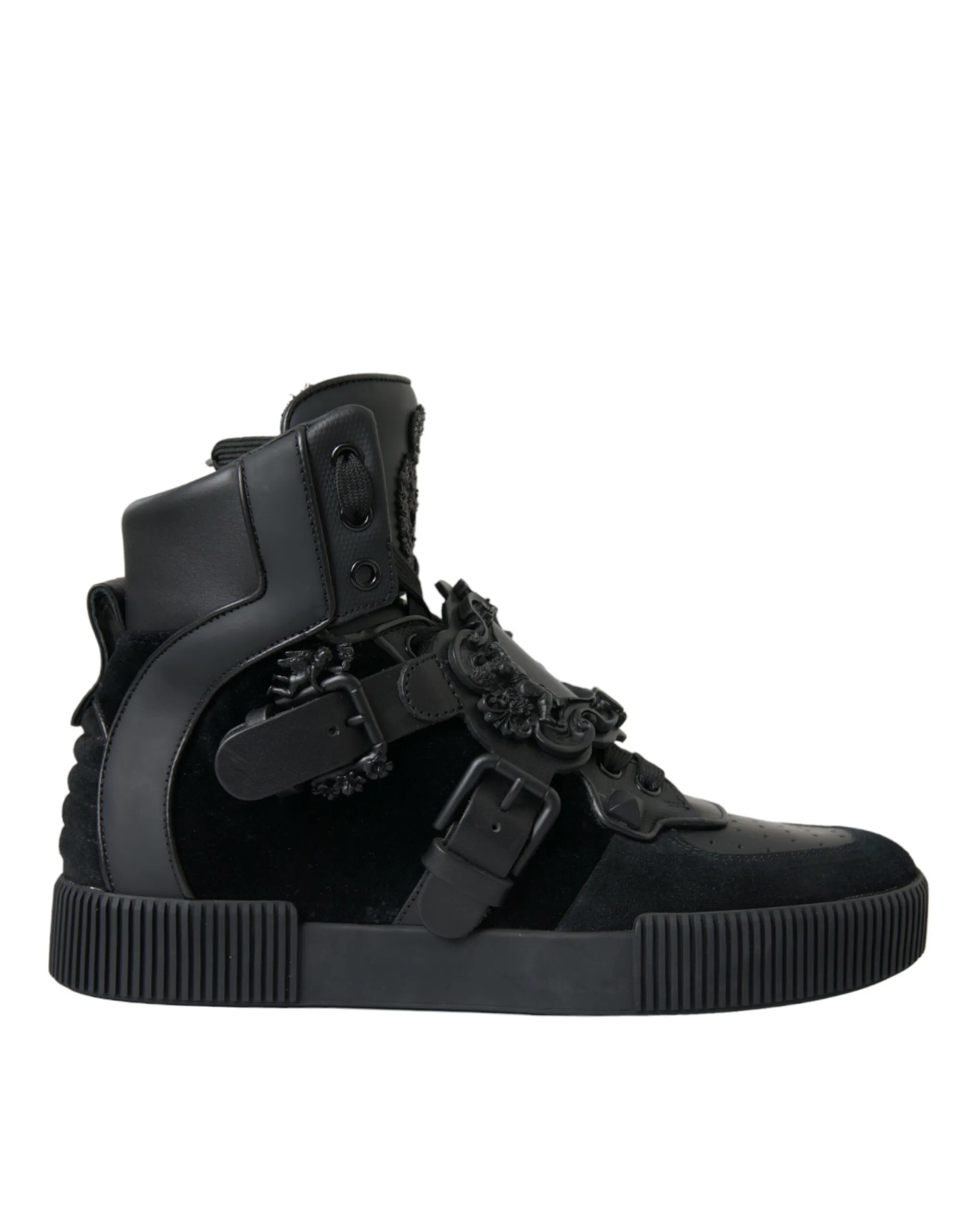 Dolce & Gabbana Men's Black Logo Leather Miami High Top Sneakers Shoes