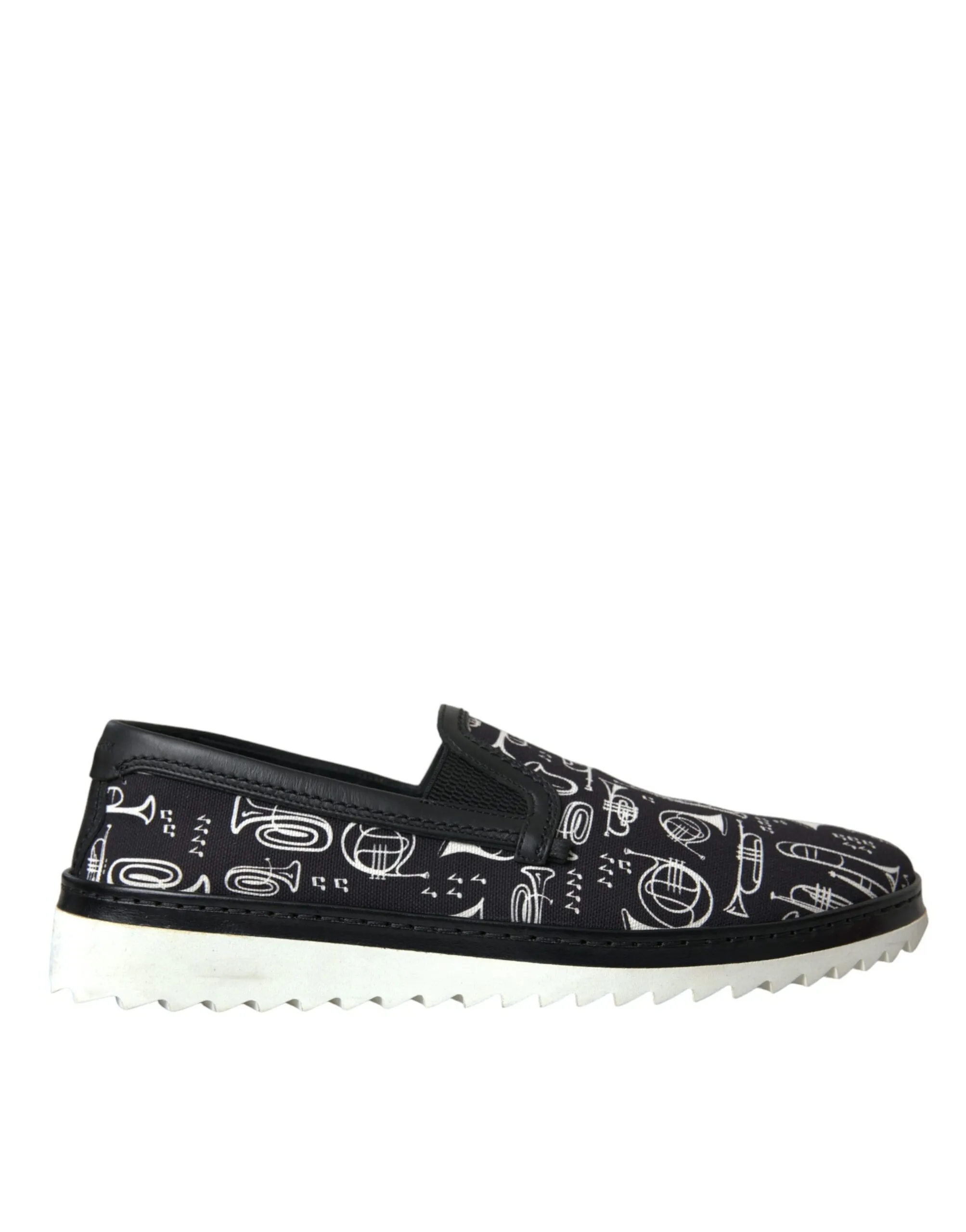 Dolce & Gabbana Men's Black Instrument Print Slip On Loafers Shoes