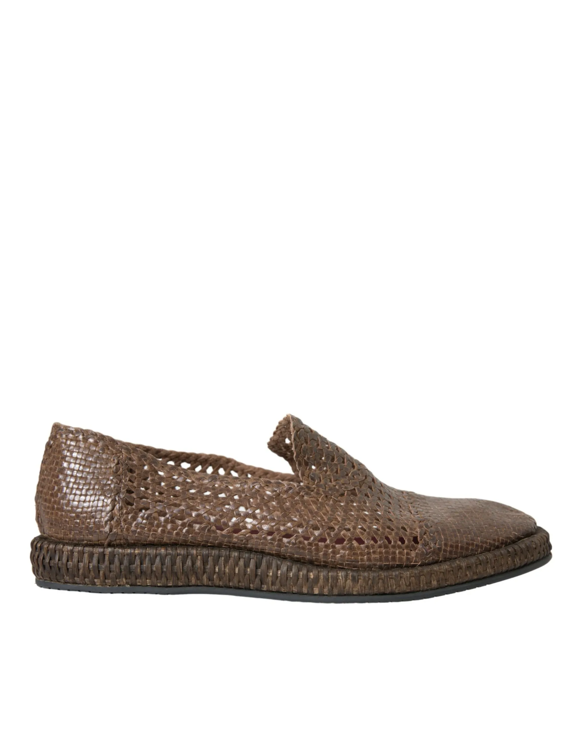 Dolce & Gabbana Men's Brown Woven Leather Loafers Casual Shoes