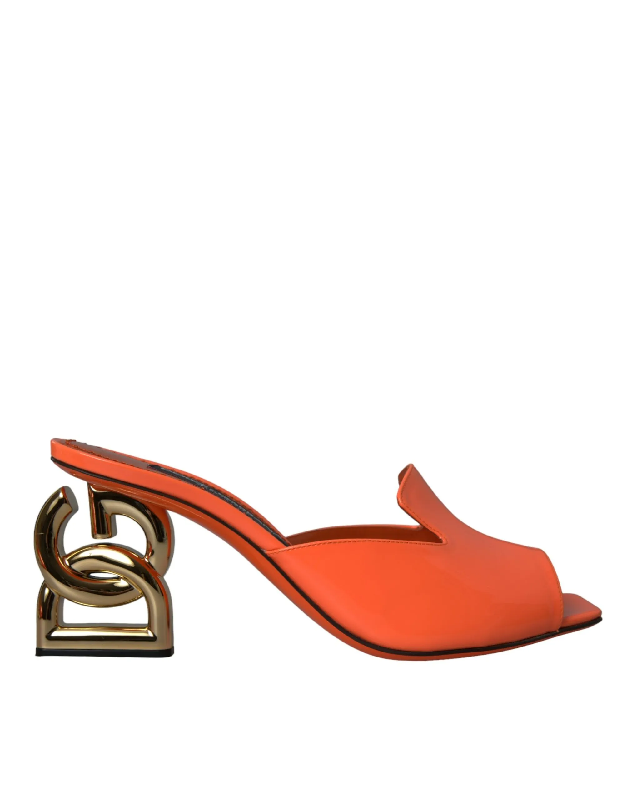 Dolce & Gabbana Women's Neon Orange Leather Logo Heels Sandals Shoes