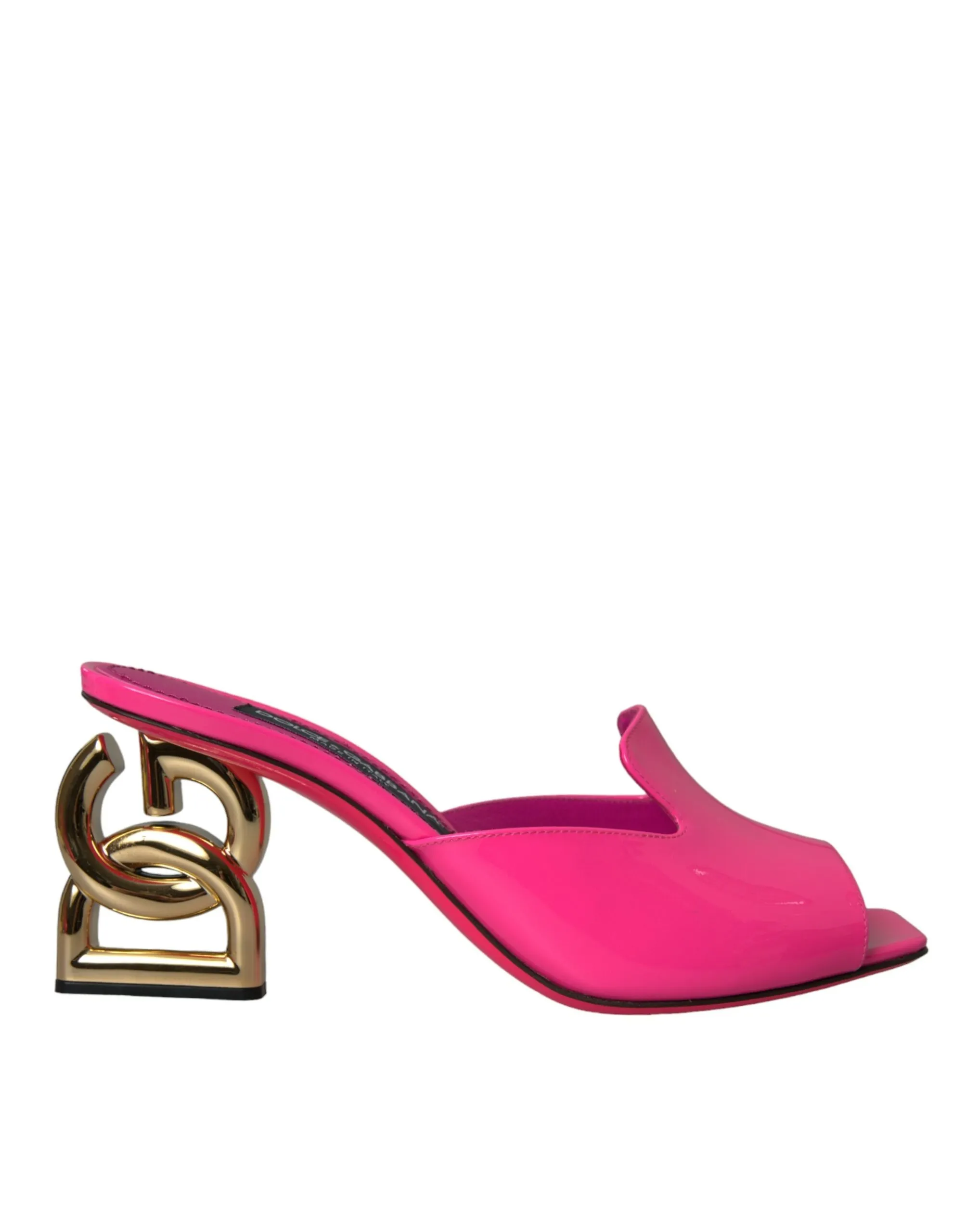 Dolce & Gabbana Women's Neon Pink Leather Logo Heels Sandals Shoes