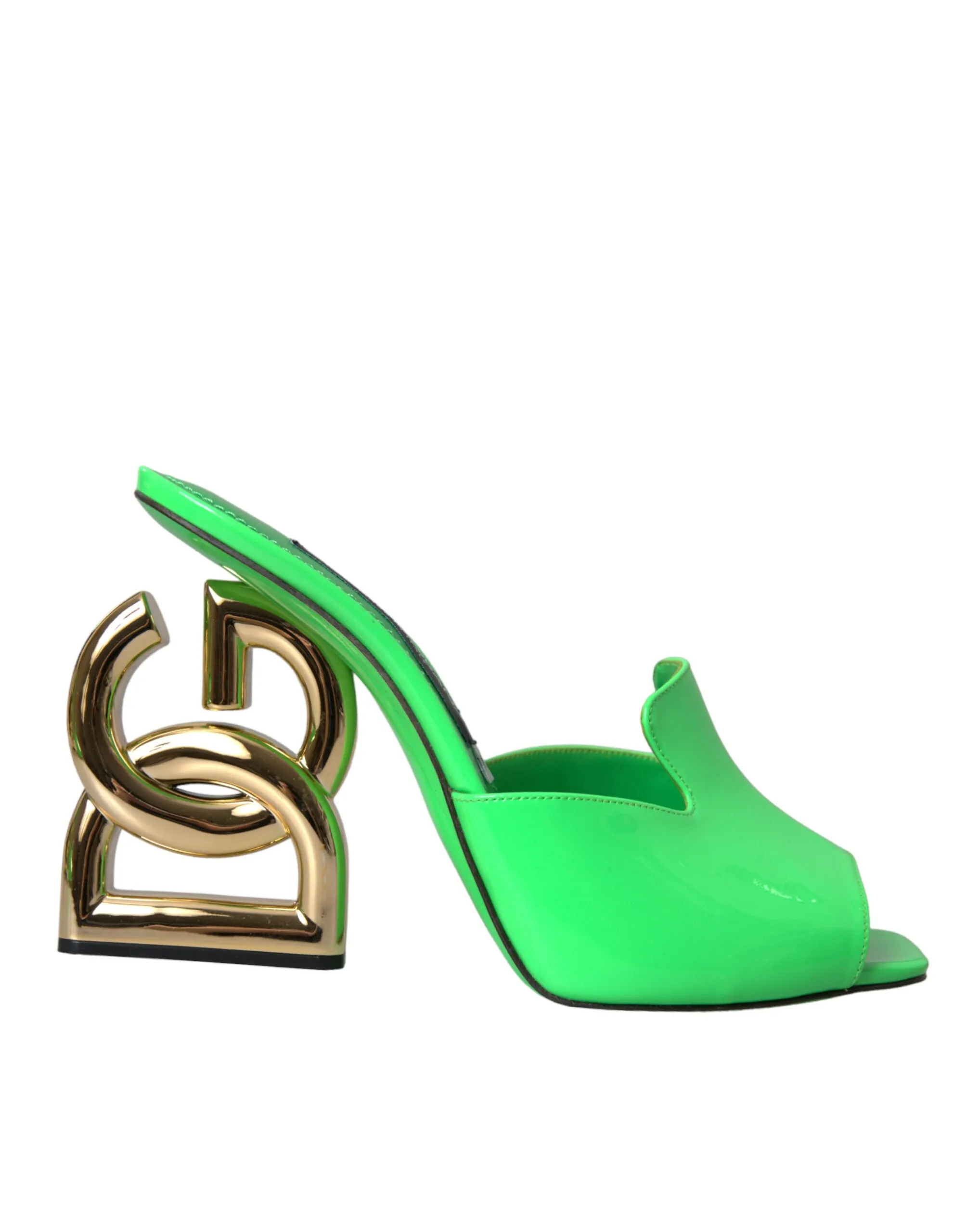 Dolce & Gabbana Women's Neon Green Leather Logo Heels Sandals Shoes