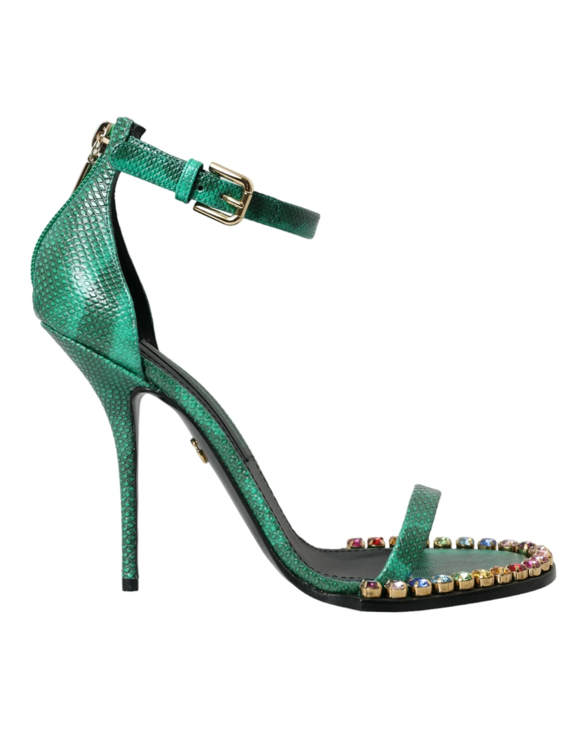 Dolce & Gabbana Women's Green Exotic Leather Crystal Sandals Shoes