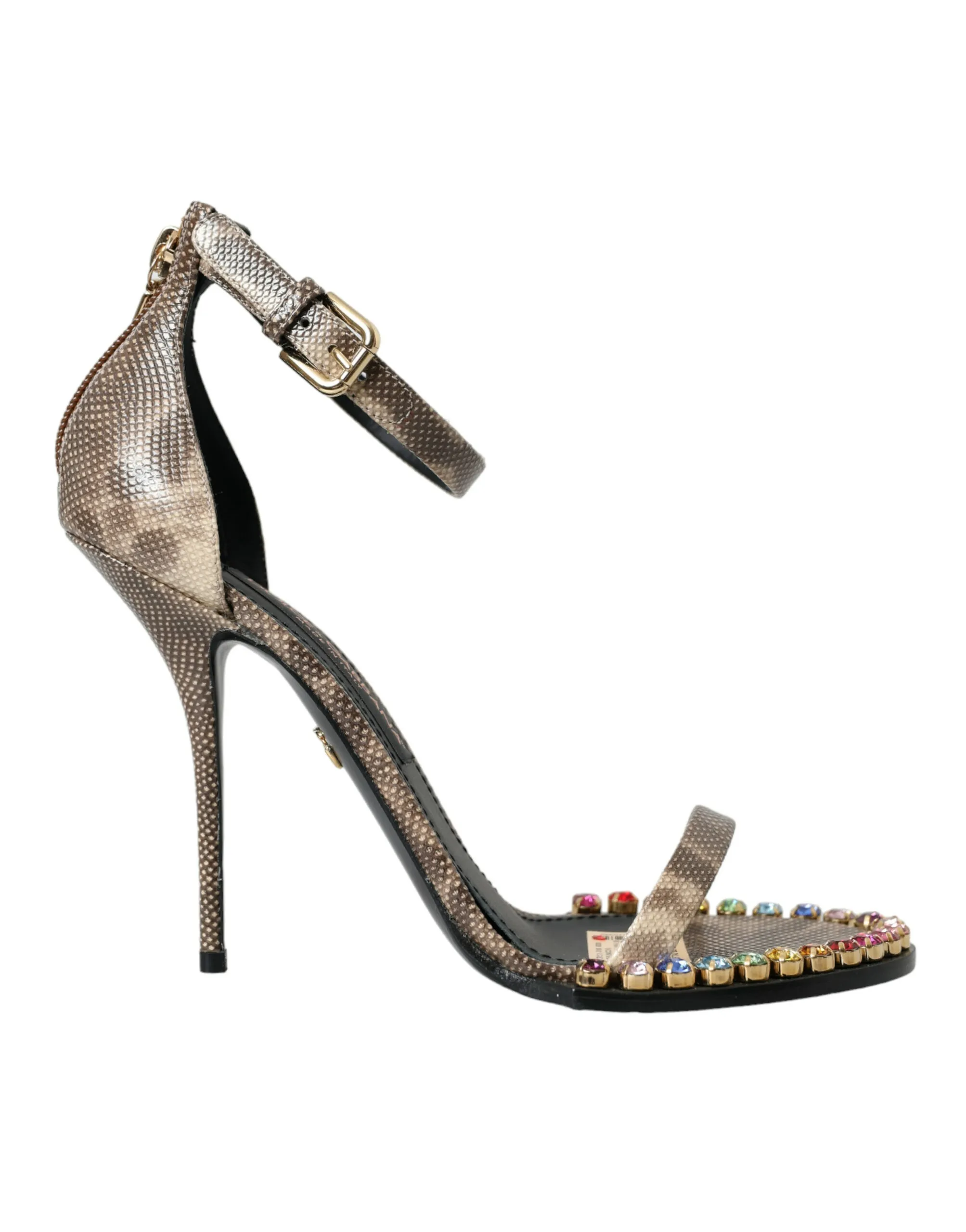 Dolce & Gabbana Women's Brown Exotic Leather Crystal Sandals Shoes