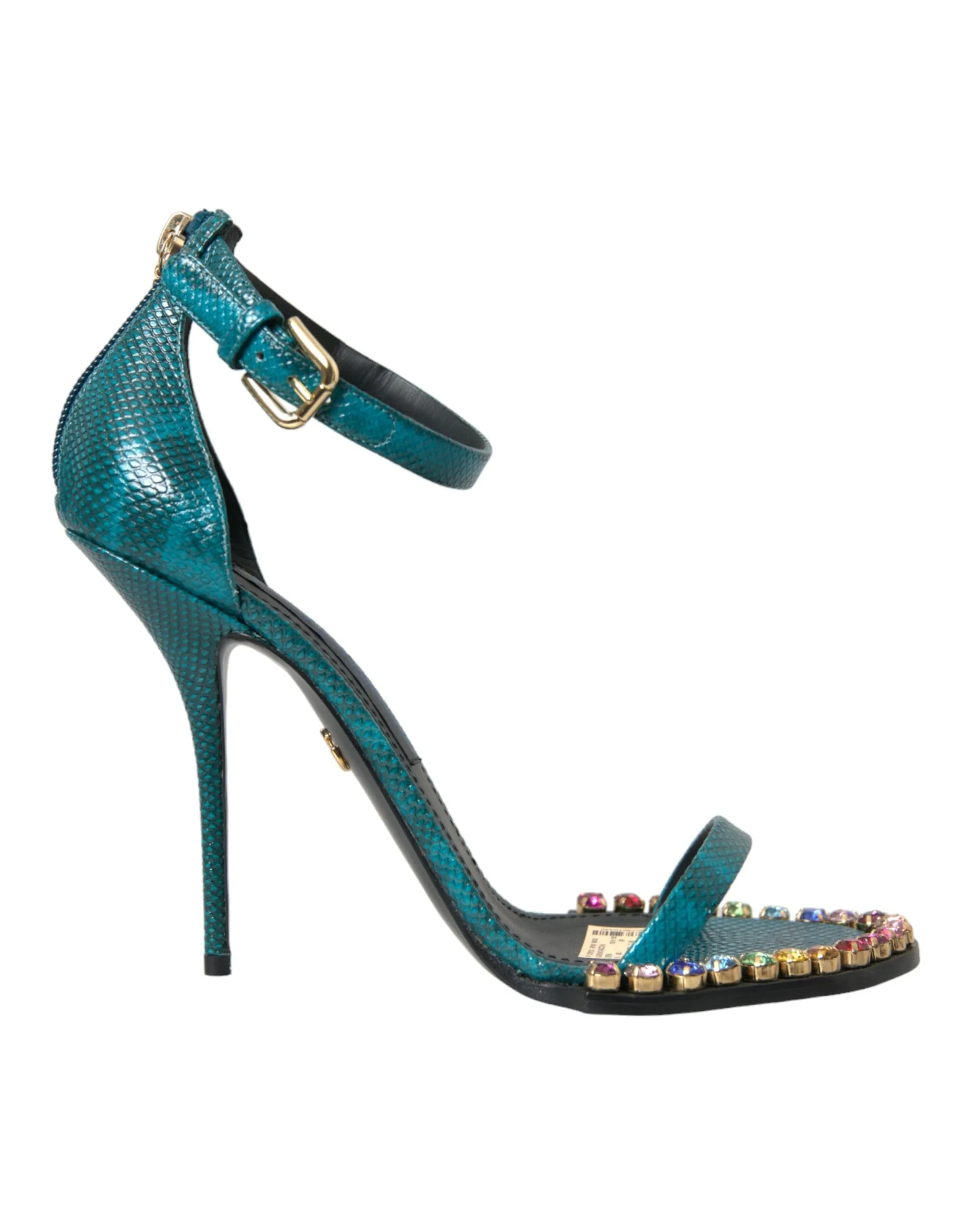 Dolce & Gabbana Women's Blue Exotic Leather Crystal Sandals Shoes