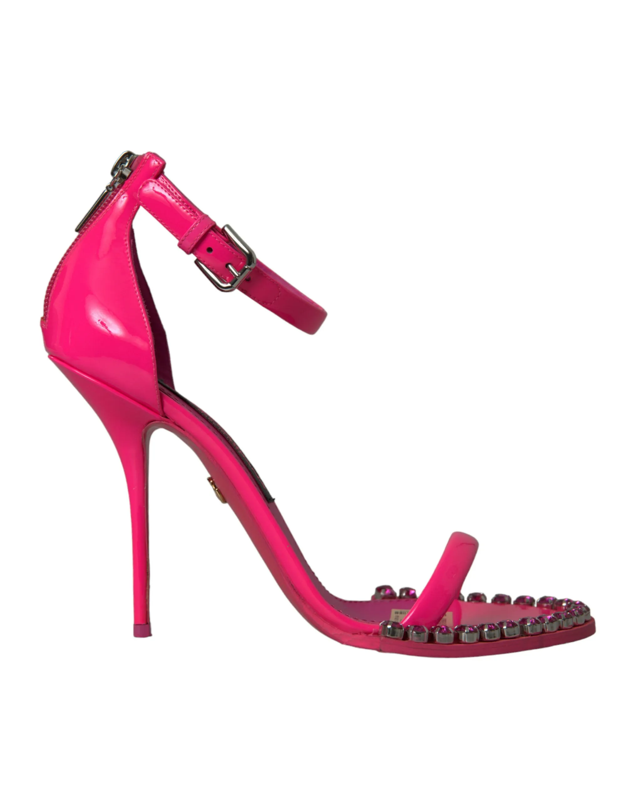 Dolce & Gabbana Women's Pink Leather Crystal Heels Sandals Shoes