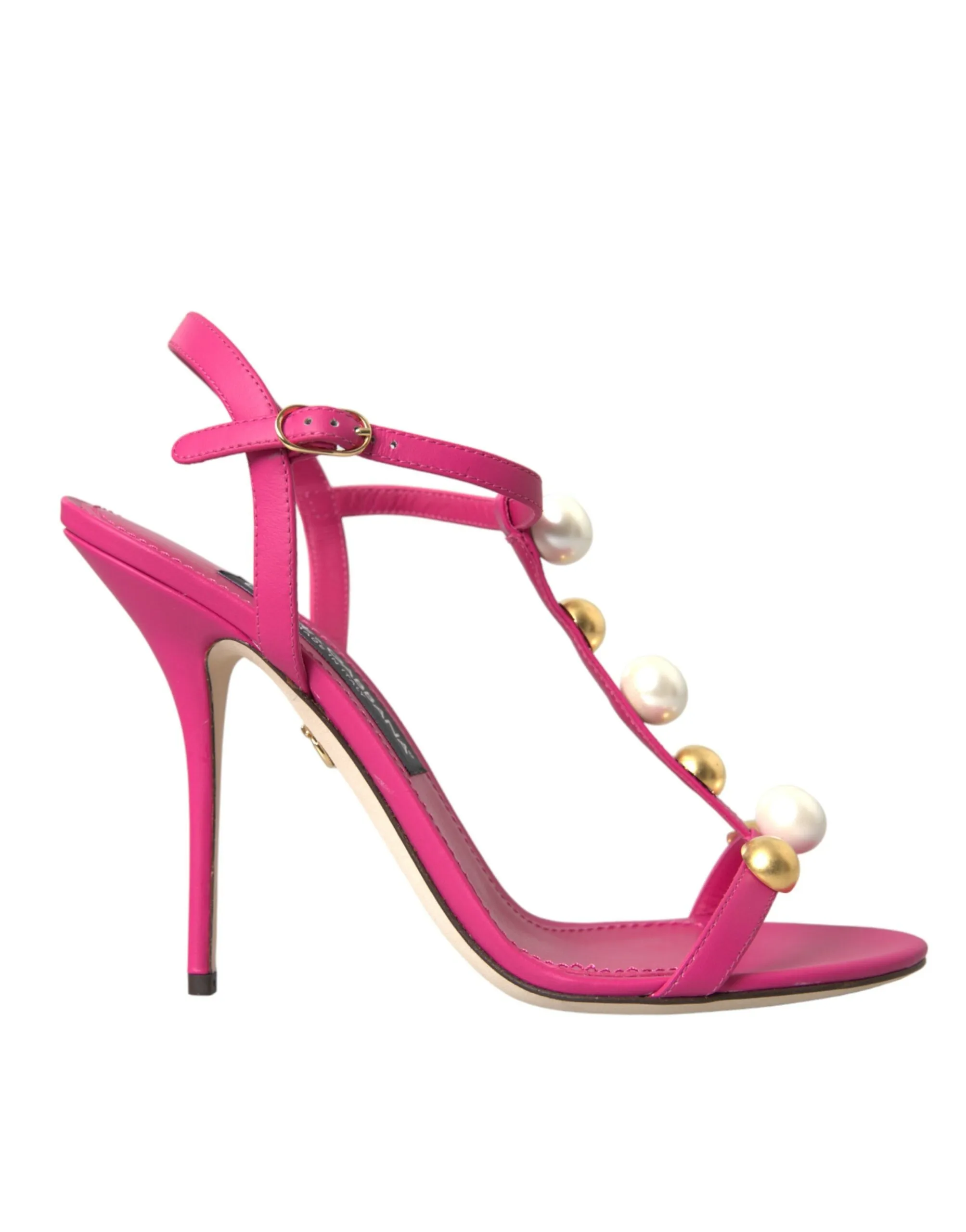 Dolce & Gabbana Women's Pink Embellished Leather Sandals Heels Shoes