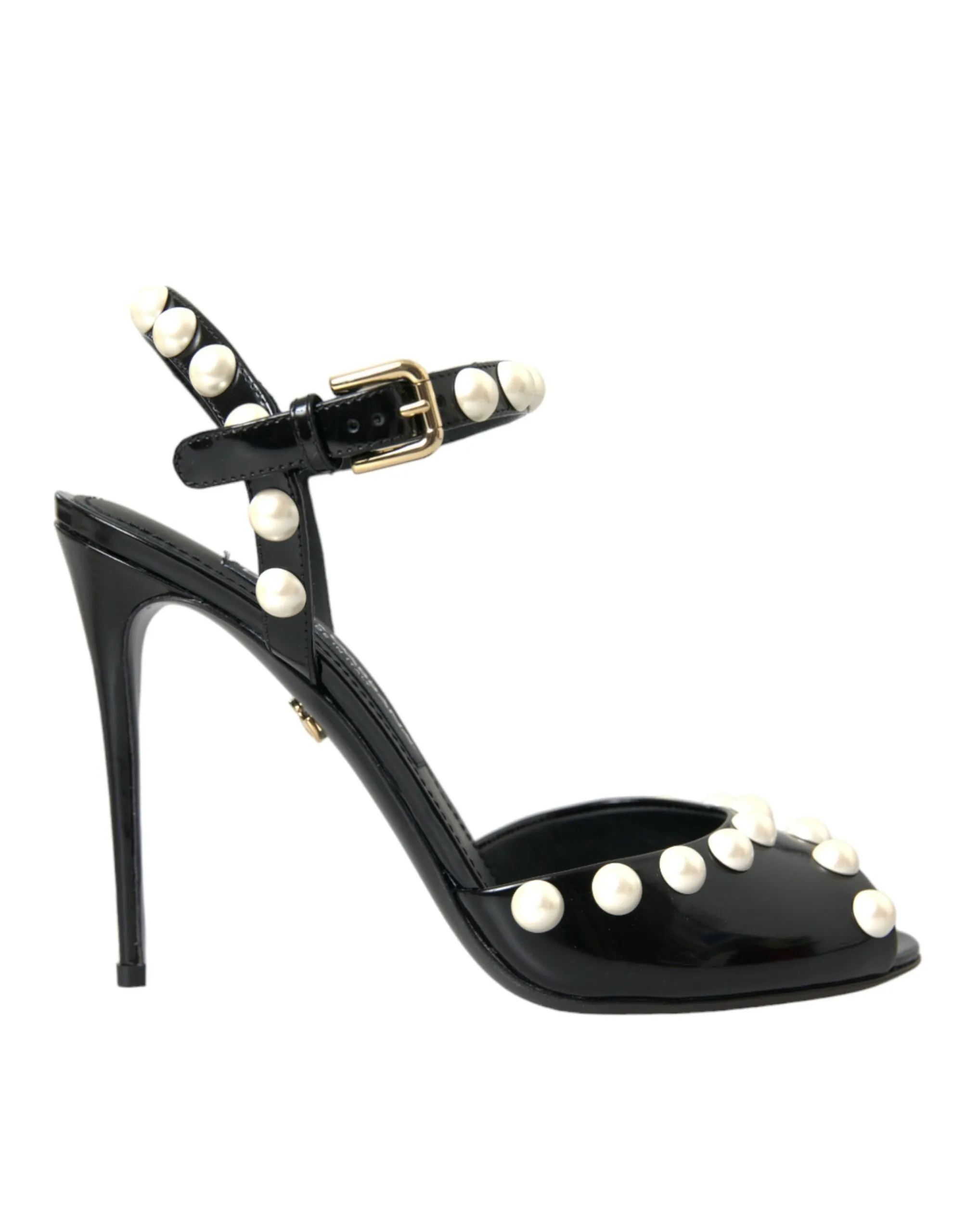 Dolce & Gabbana Women's Black Embellished Leather Sandals Heels Shoes