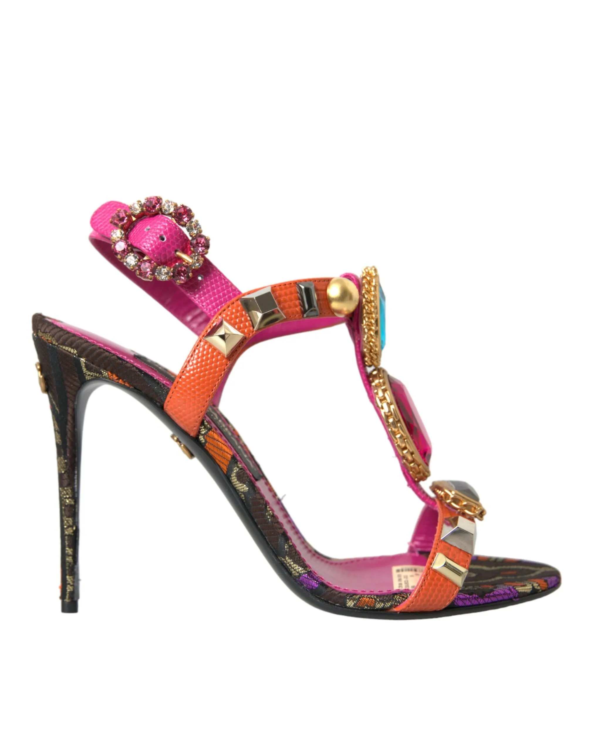 Dolce & Gabbana Women's Pink Jacquard Crystals Sandals Heels Shoes