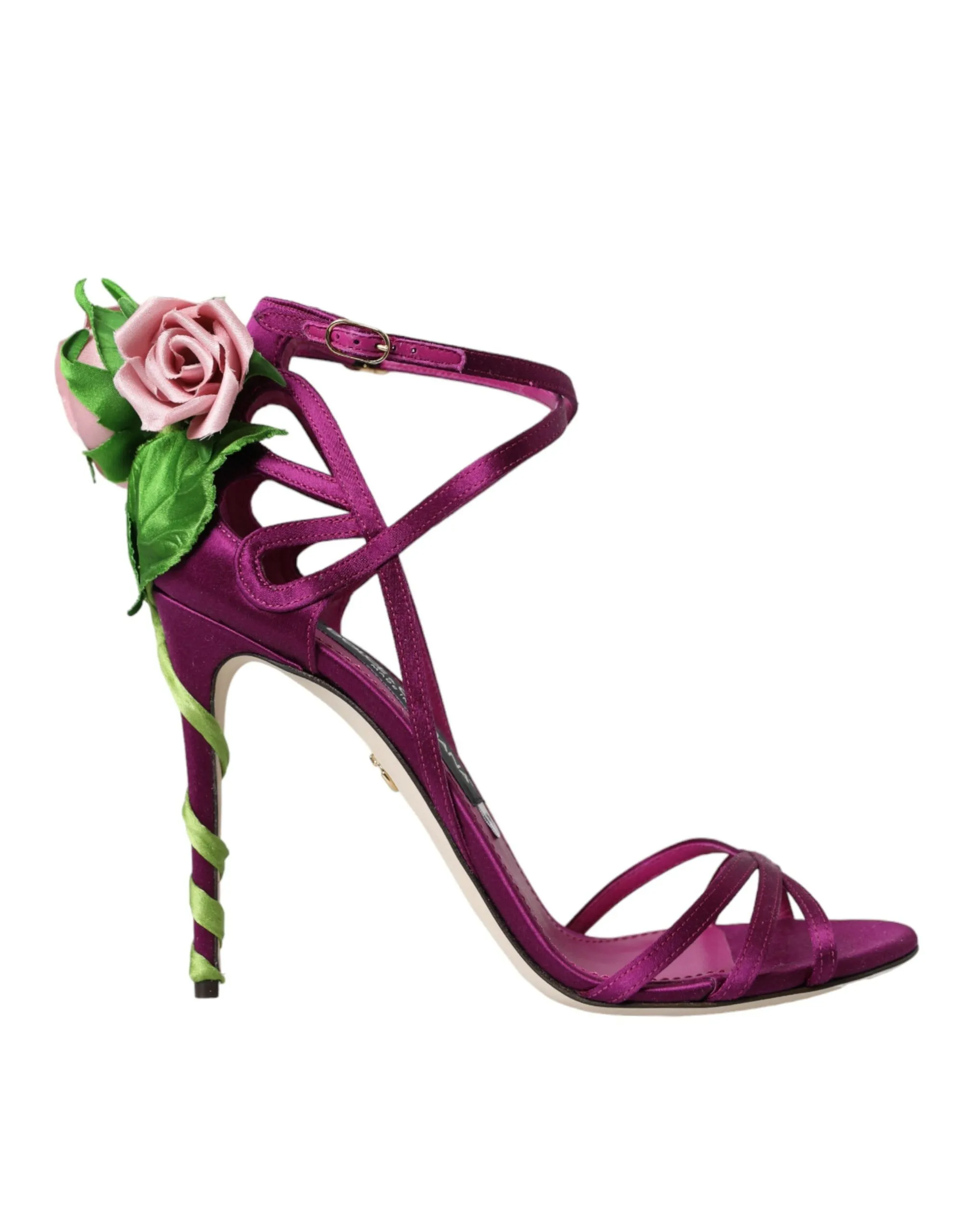 Dolce & Gabbana Women's Purple Flower Satin Heels Sandals Shoes