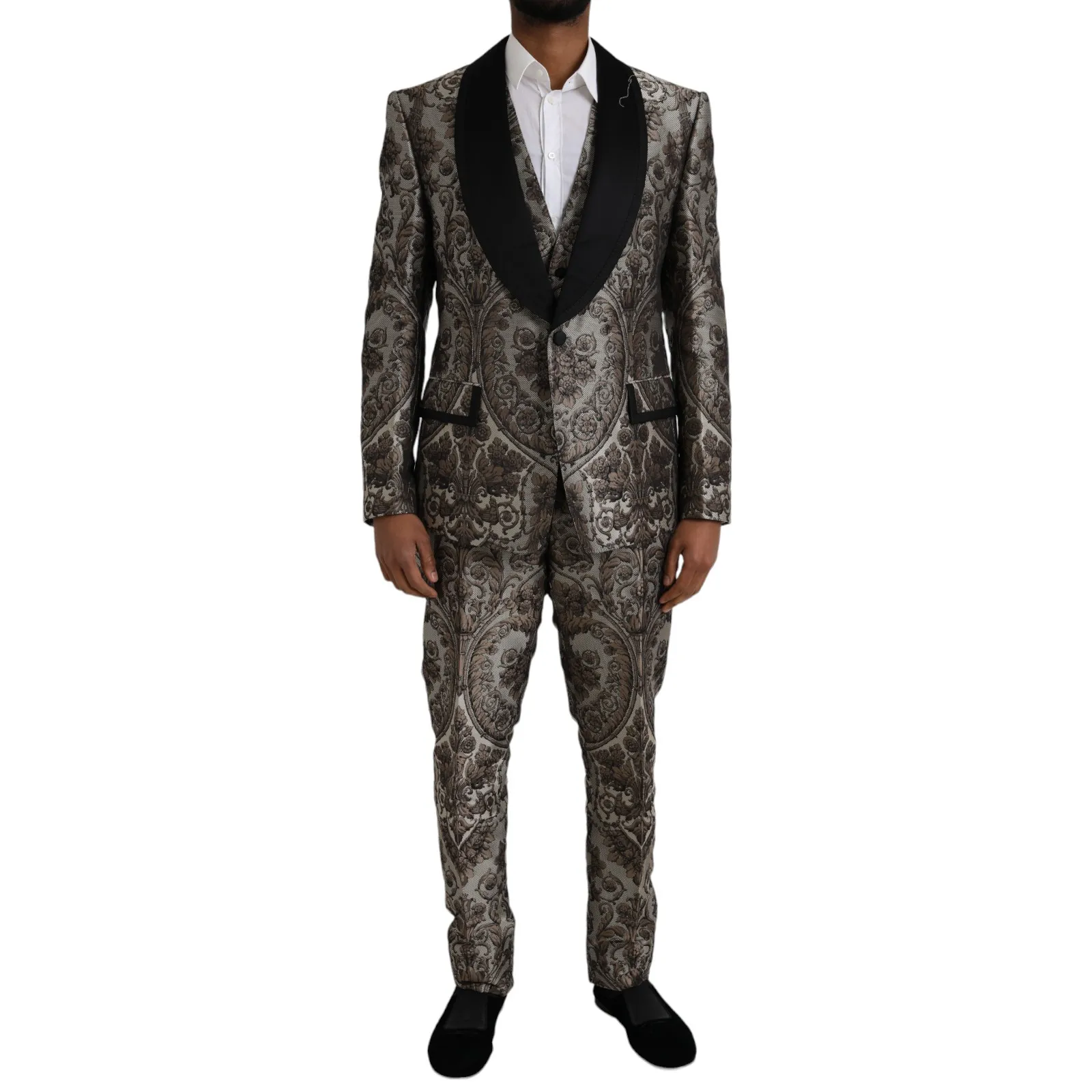 Dolce & Gabbana Men's Brown Floral Jacquard Formal 3 Piece Suit
