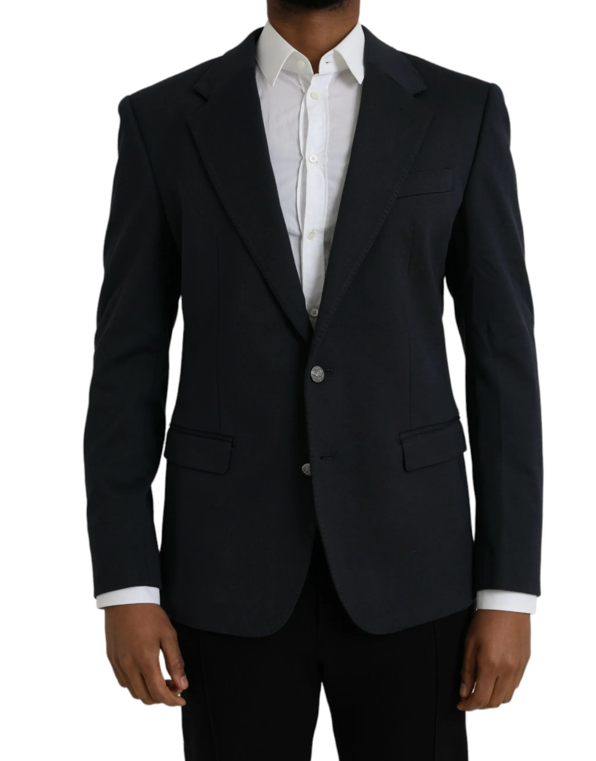 Dolce & Gabbana Men's Dark Blue Cotton Single Breasted Coat Blazer