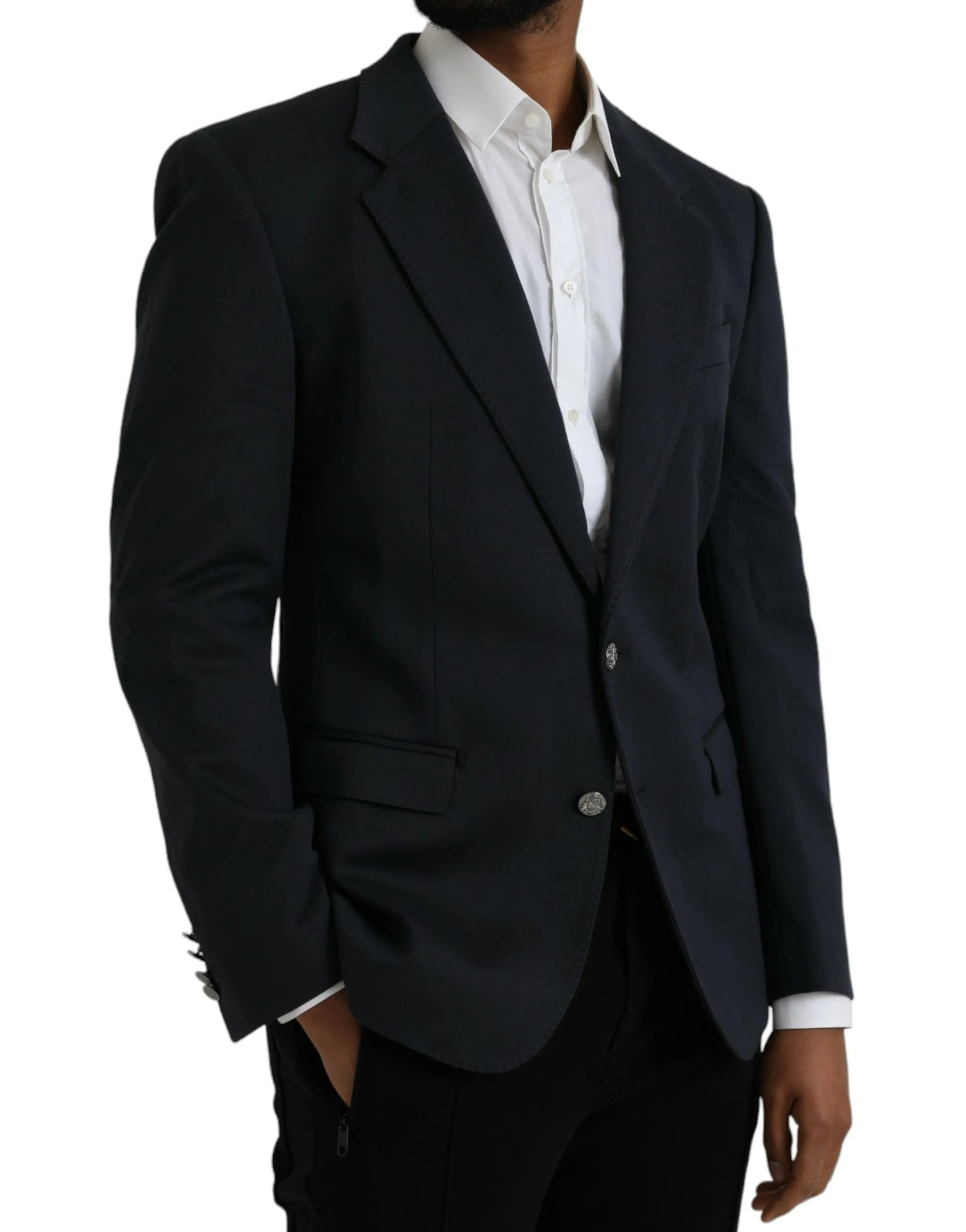 Dolce & Gabbana Men's Dark Blue Cotton Single Breasted Coat Blazer