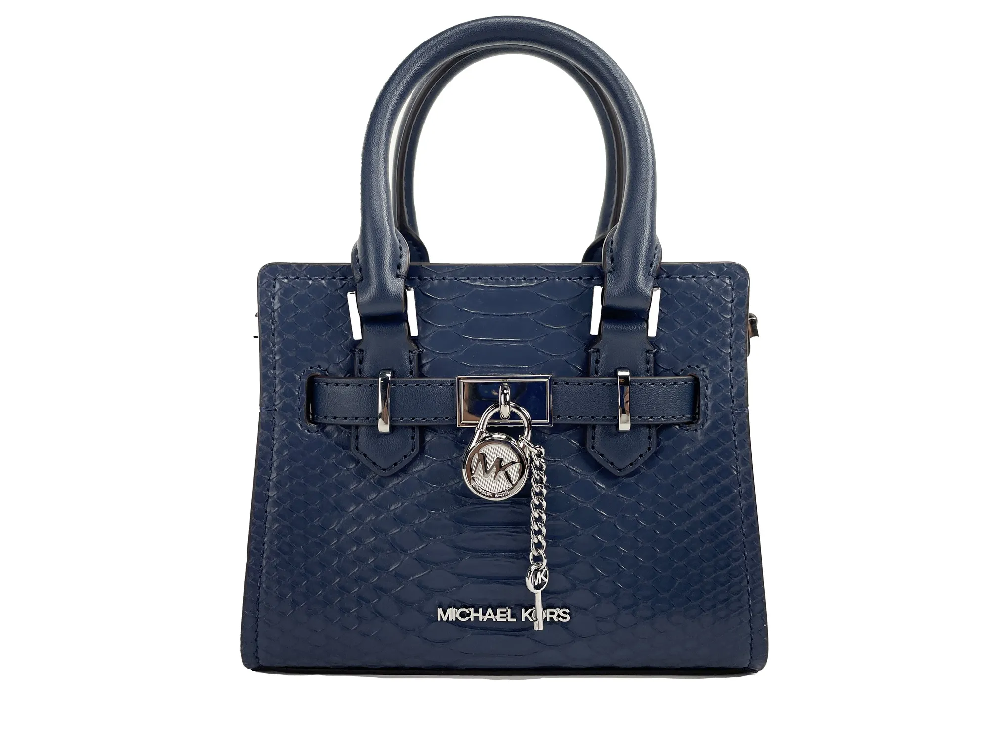 Michael Kors Women's Hamilton XS Navy Snake Satchel Crossbody Bag Purse