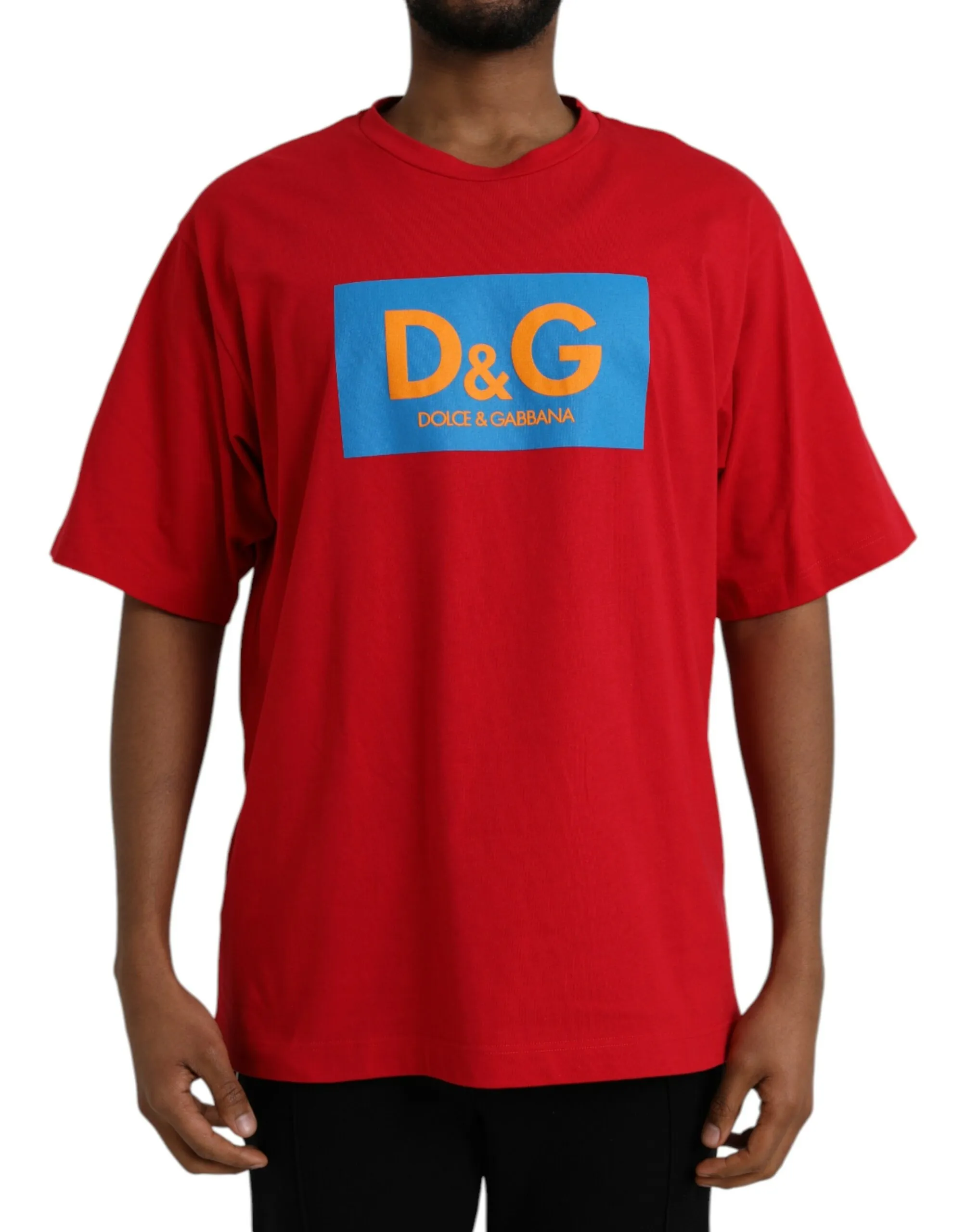 Dolce & Gabbana Men's Red Logo Print Cotton Crew Neck T-shirt