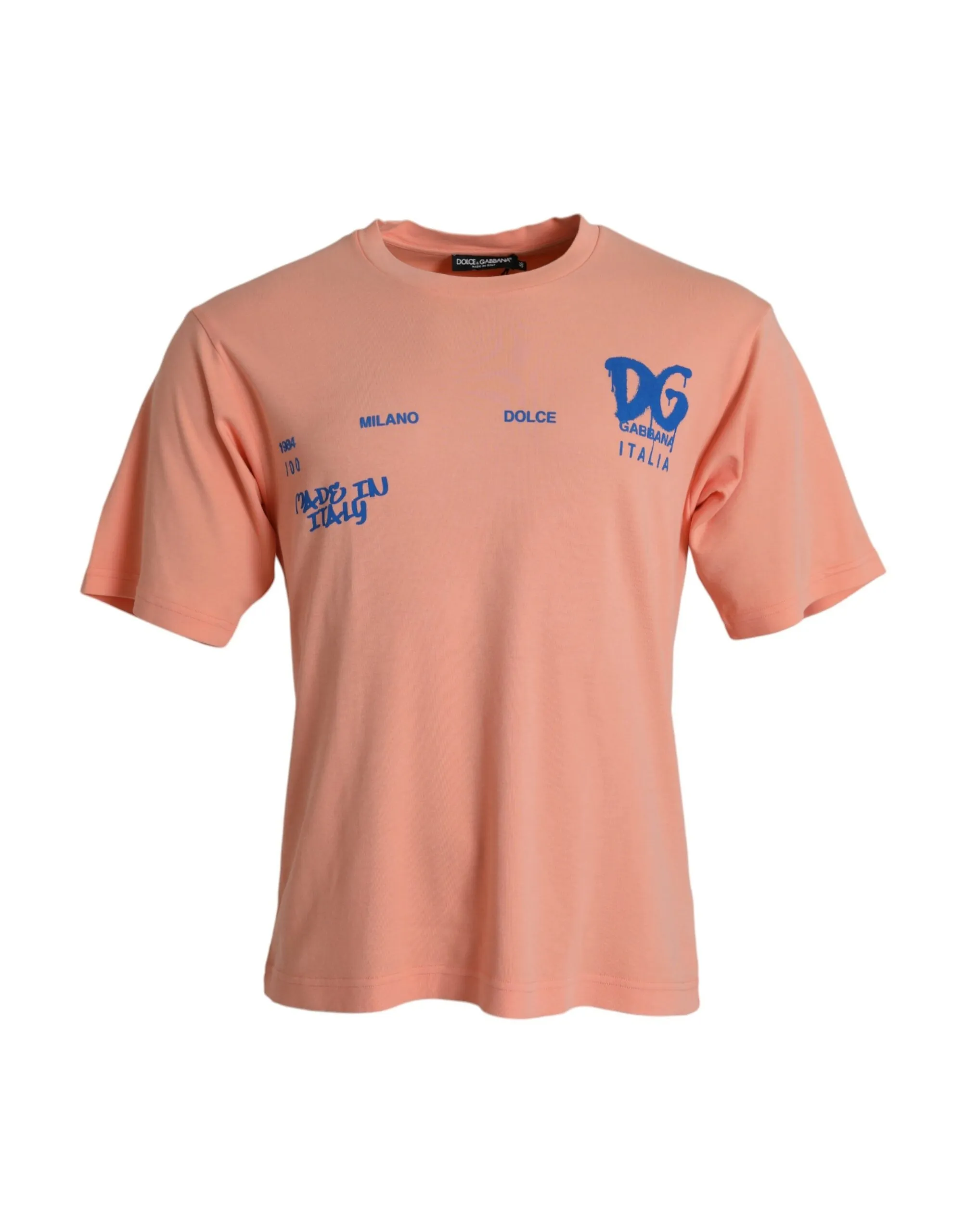 Dolce & Gabbana Men's Coral Cotton Logo Print Short Sleeve T-shirt