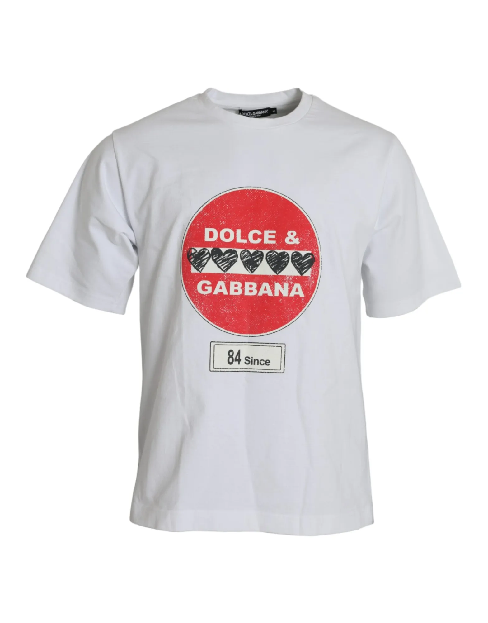 Dolce & Gabbana Men's White Amor Heart Cotton Crewneck Short Sleeve T-shirt