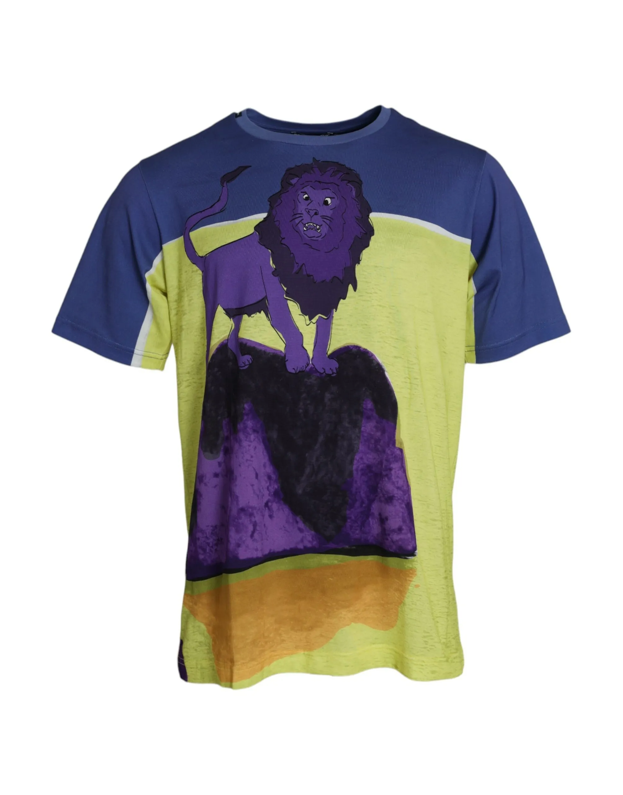 Dolce & Gabbana Men's Multicolor Lion Print Round Neck T-shirt