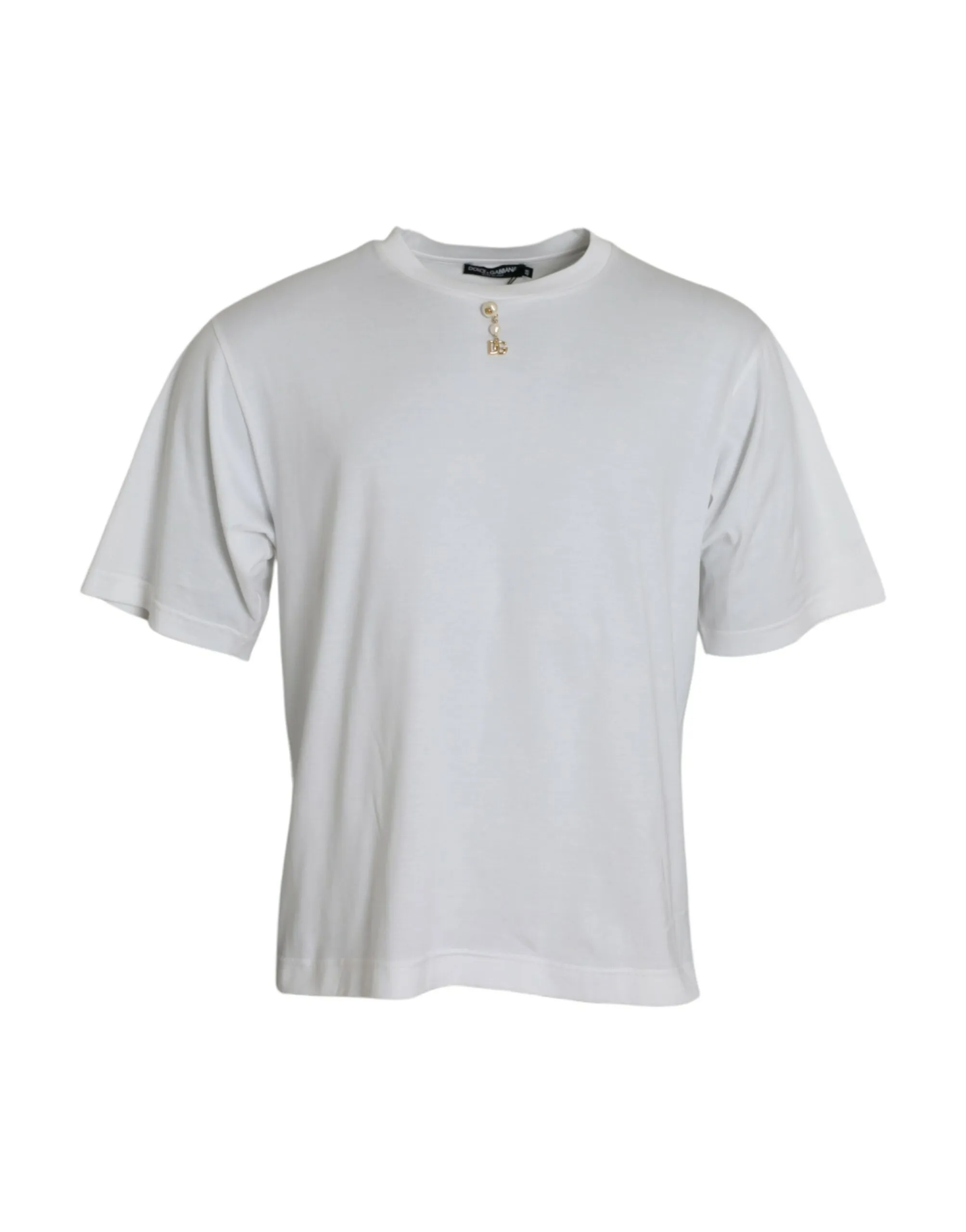 Dolce & Gabbana Men's White Embellished Cotton Crew Neck T-shirt