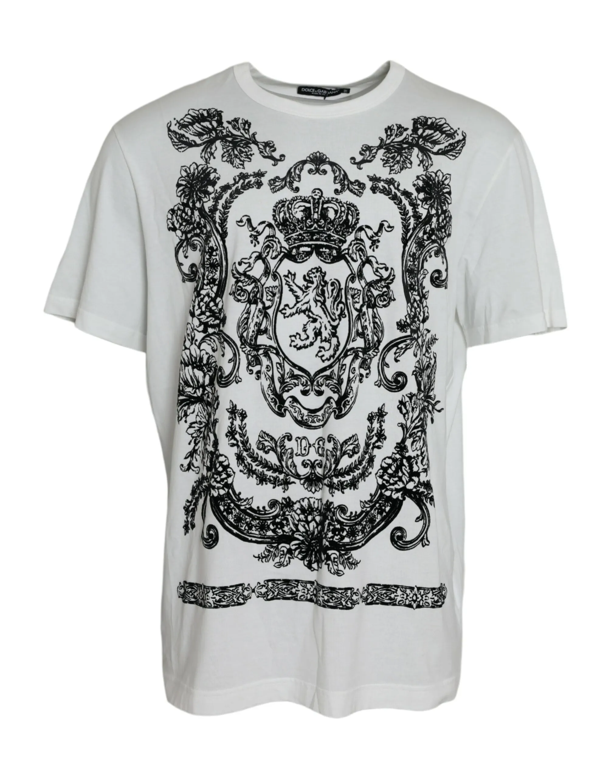 Dolce & Gabbana Men's White Lion Crown Logo Cotton Crewneck T-shirt