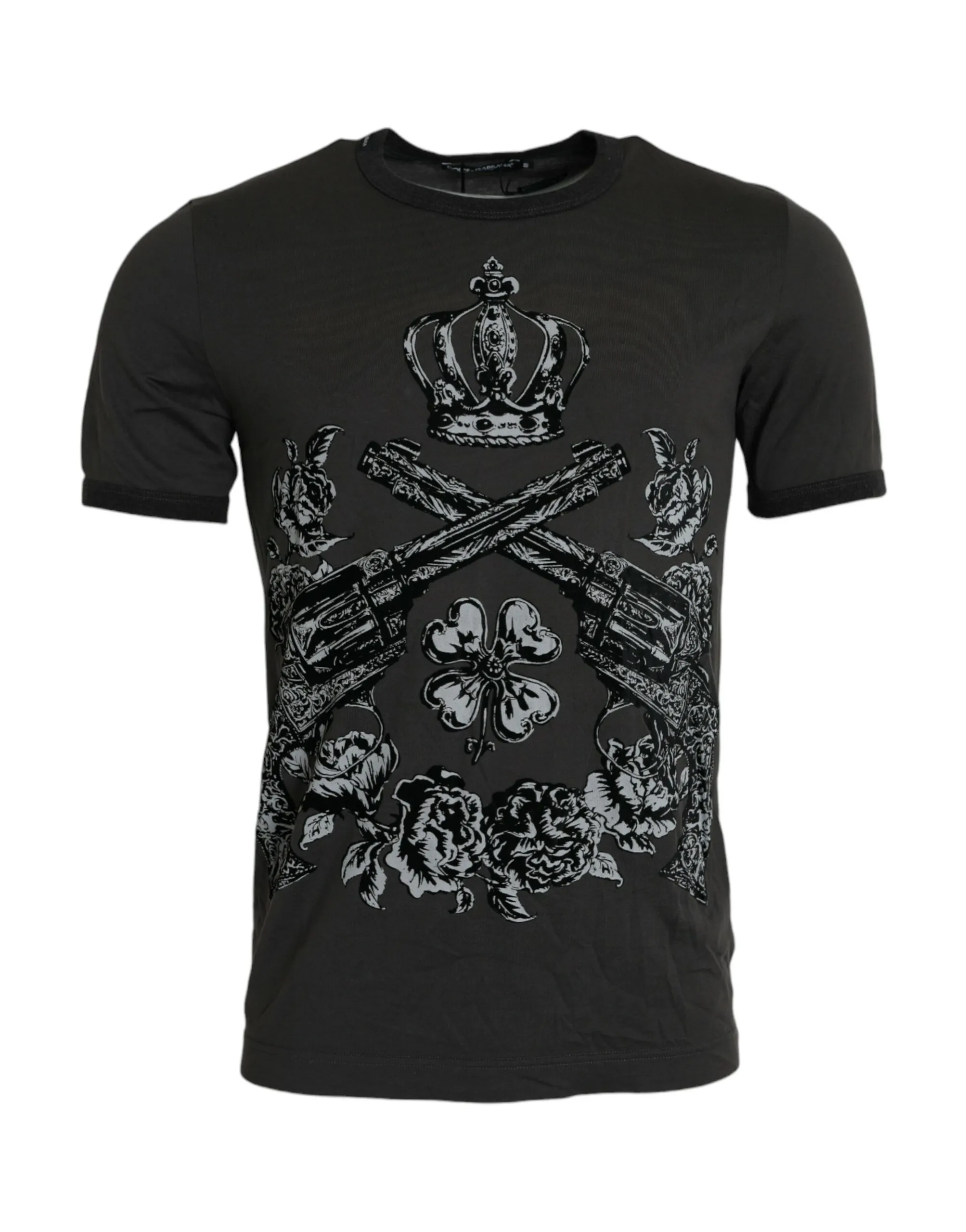 Dolce & Gabbana Men's Gray Crown Floral Cotton Crew Neck T-shirt