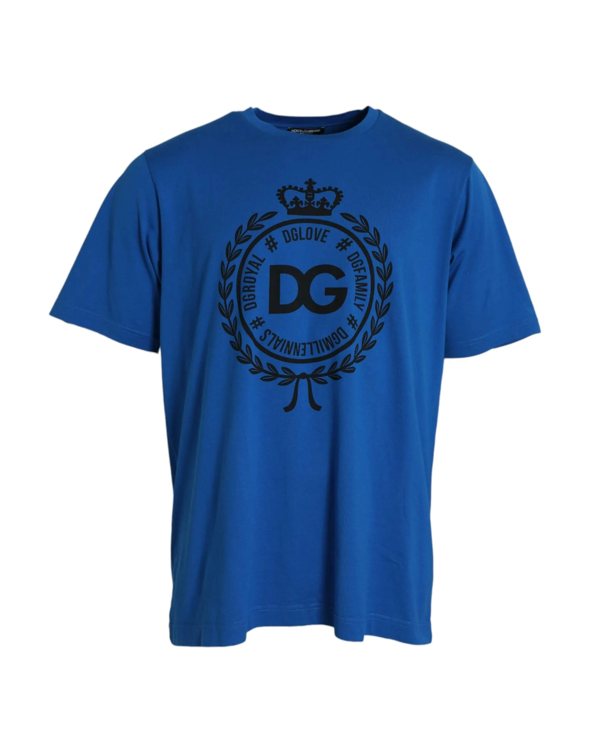 Dolce & Gabbana Men's Blue Crown Logo Cotton Crew Neck T-shirt