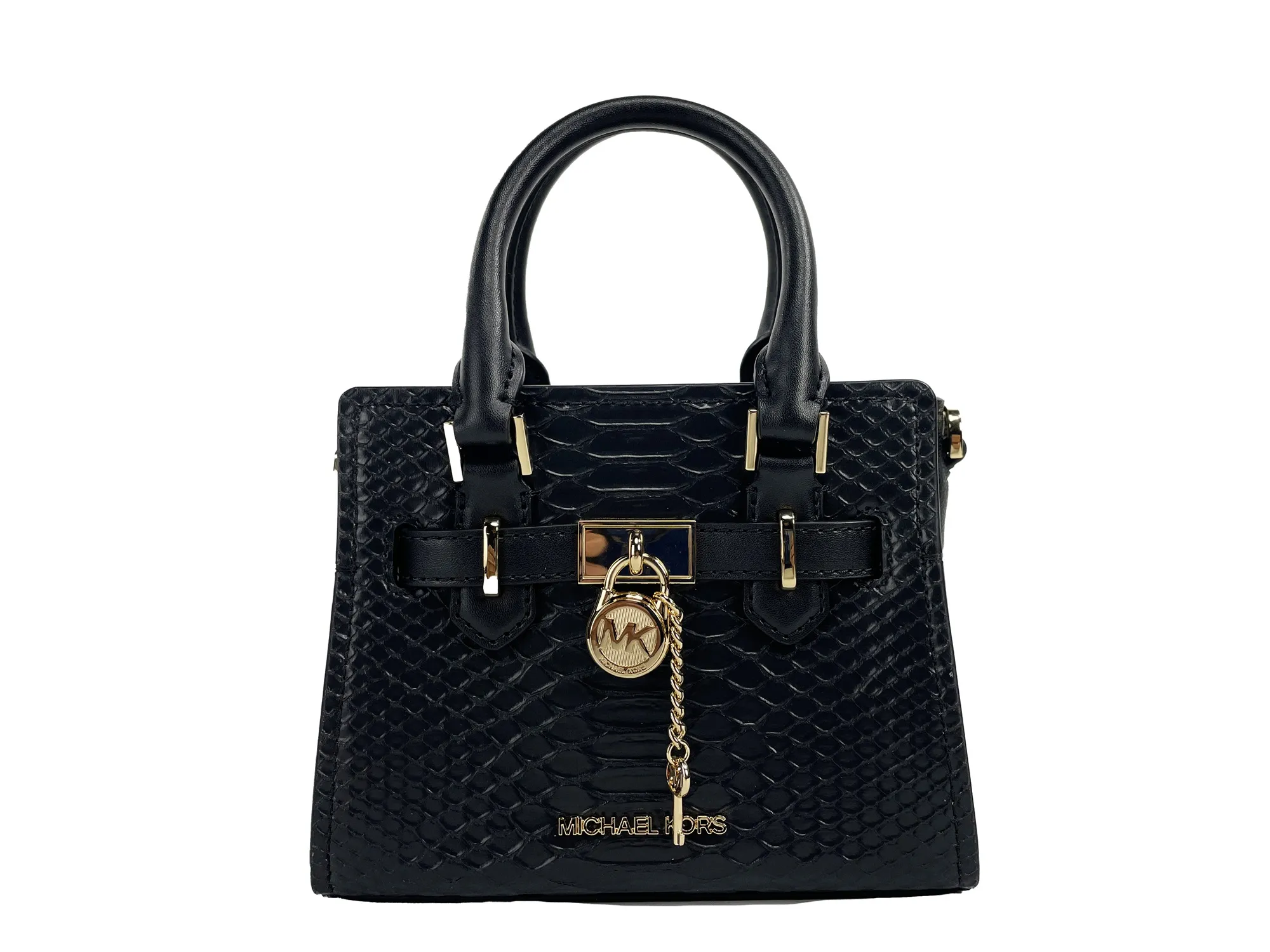 Michael Kors Women's Hamilton XS Black Snake Satchel Crossbody Bag Purse
