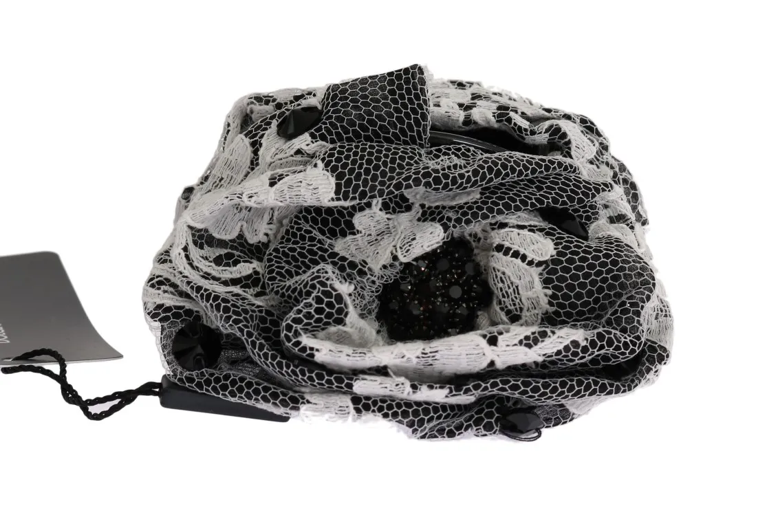 Dolce & Gabbana Women's Elegant Black & White Floral Lace Crystal Hair Claw