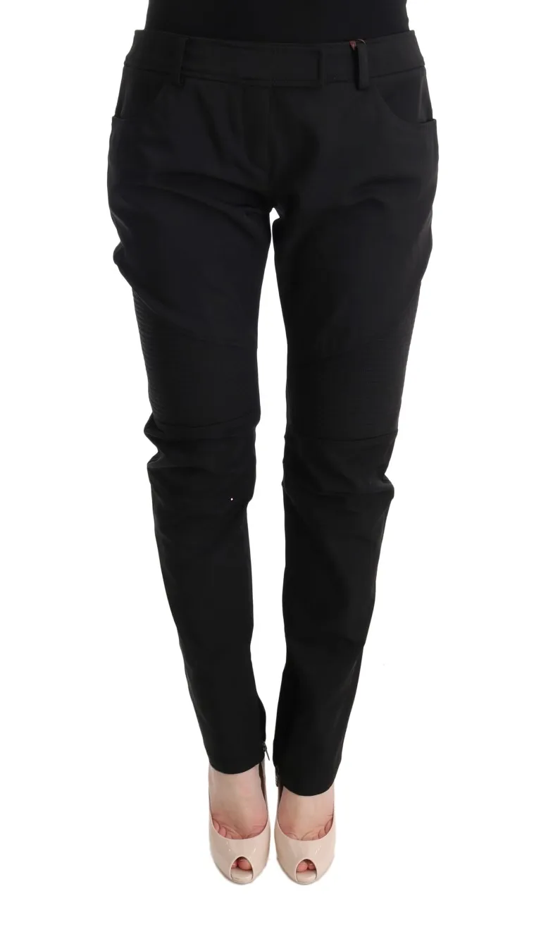 Ermanno Scervino Women's Sleek Black Cotton Slim Fit Pants