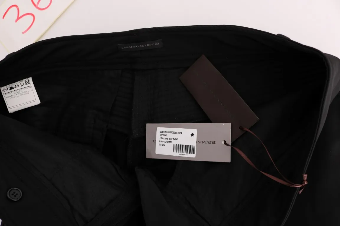 Ermanno Scervino Women's Sleek Black Cotton Slim Fit Pants