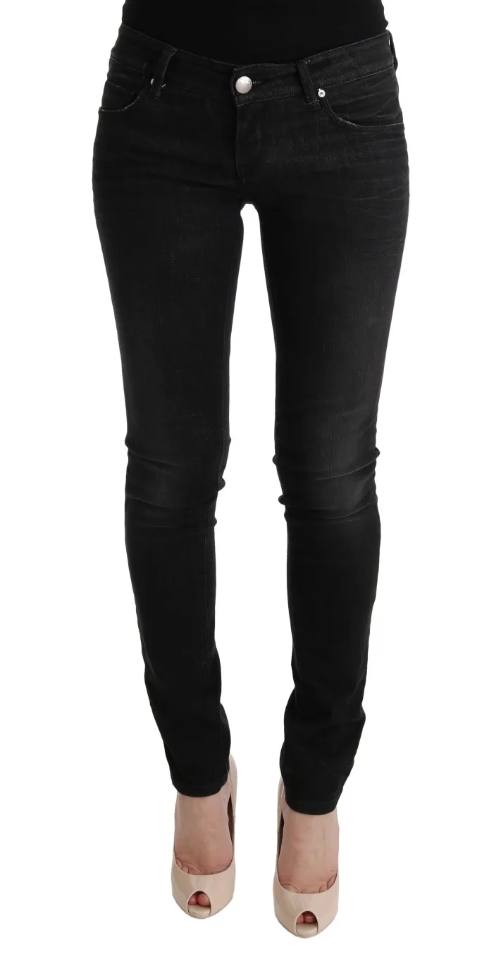 Acht Women's Chic Slim Fit Black Cotton Jeans