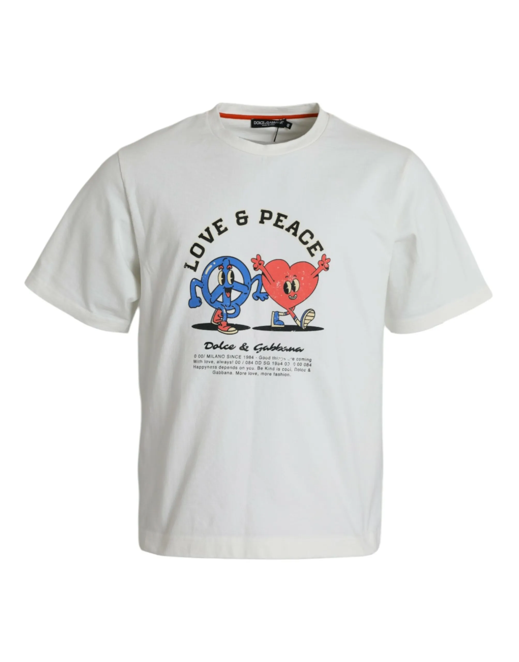 Dolce & Gabbana Men's White Love & Peace Cotton Crew Neck T-shirt