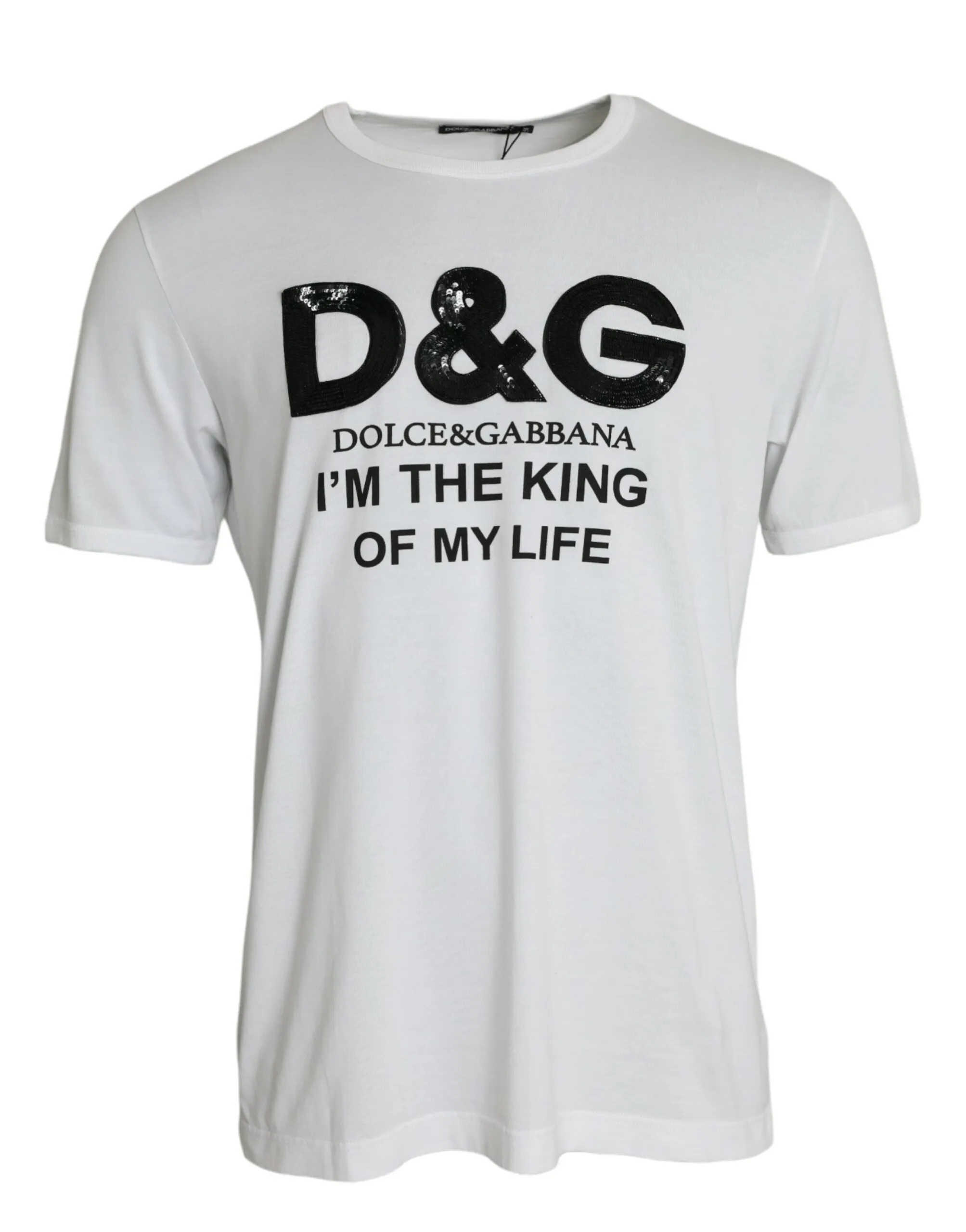 Dolce & Gabbana Men's White D&G King Print Cotton Crewneck T-shirt