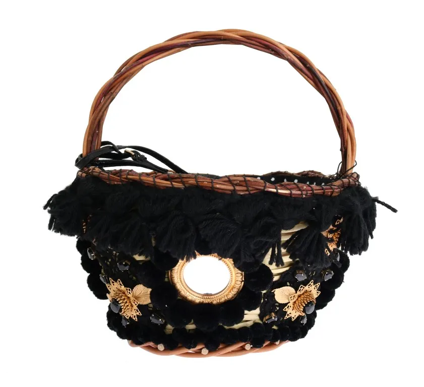 Dolce & Gabbana Women's Chic Beige & Black Straw Snakeskin Bucket Bag