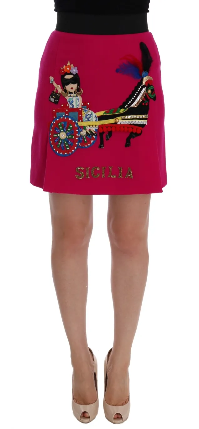 Dolce & Gabbana Women's Embellished Silk-Lined Wool Skirt